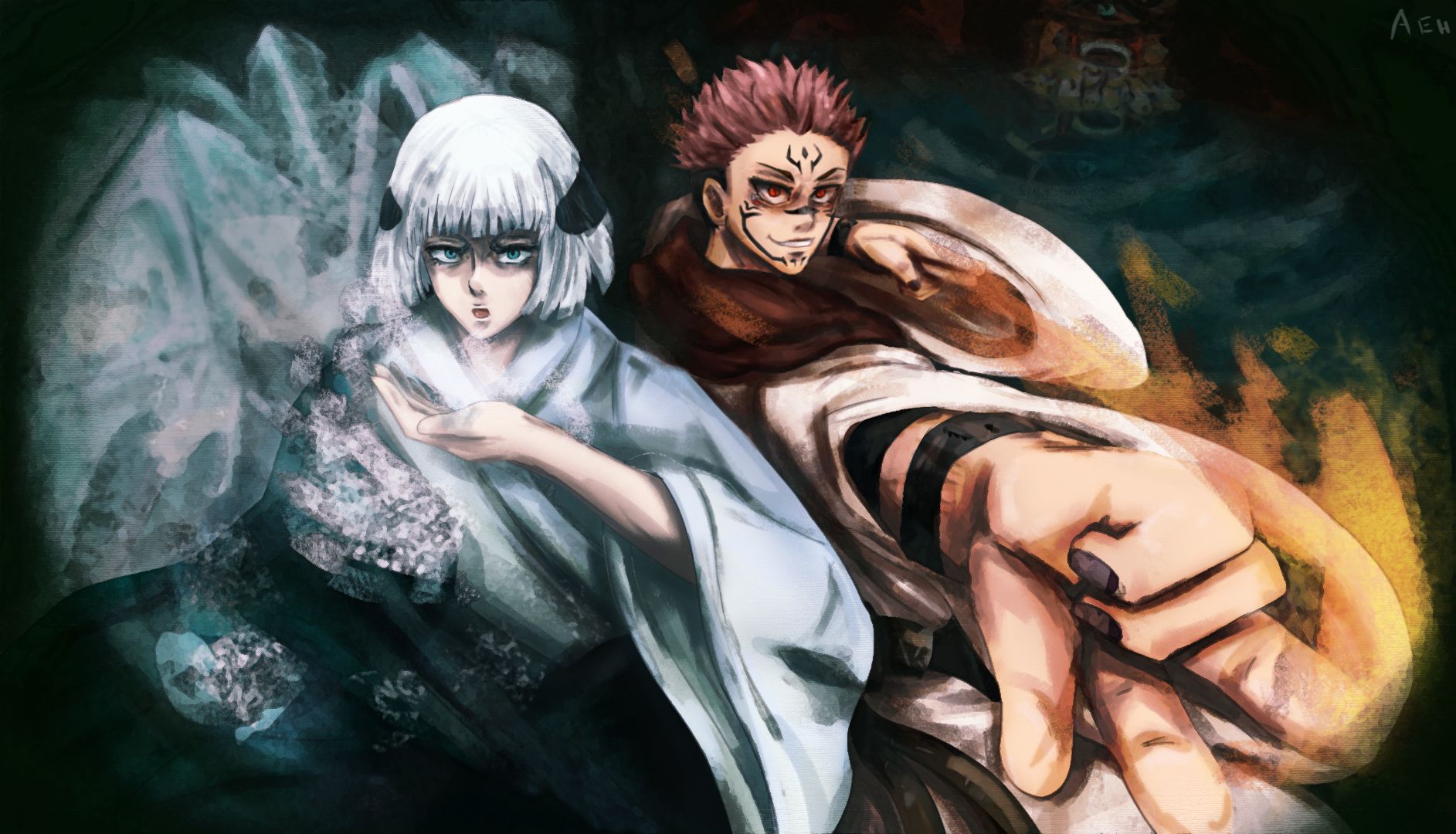 1885x1080 I made some fanart of uraume and sukuna :)