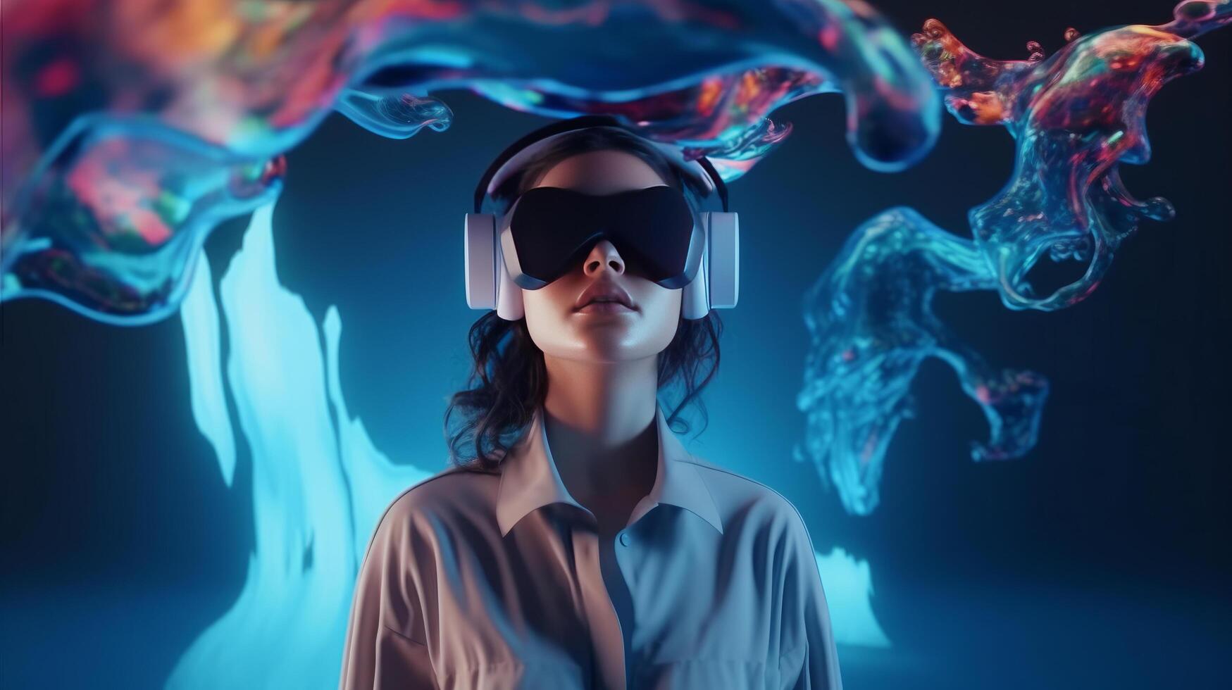 1749x980 Girl in VR glasses. Illustration