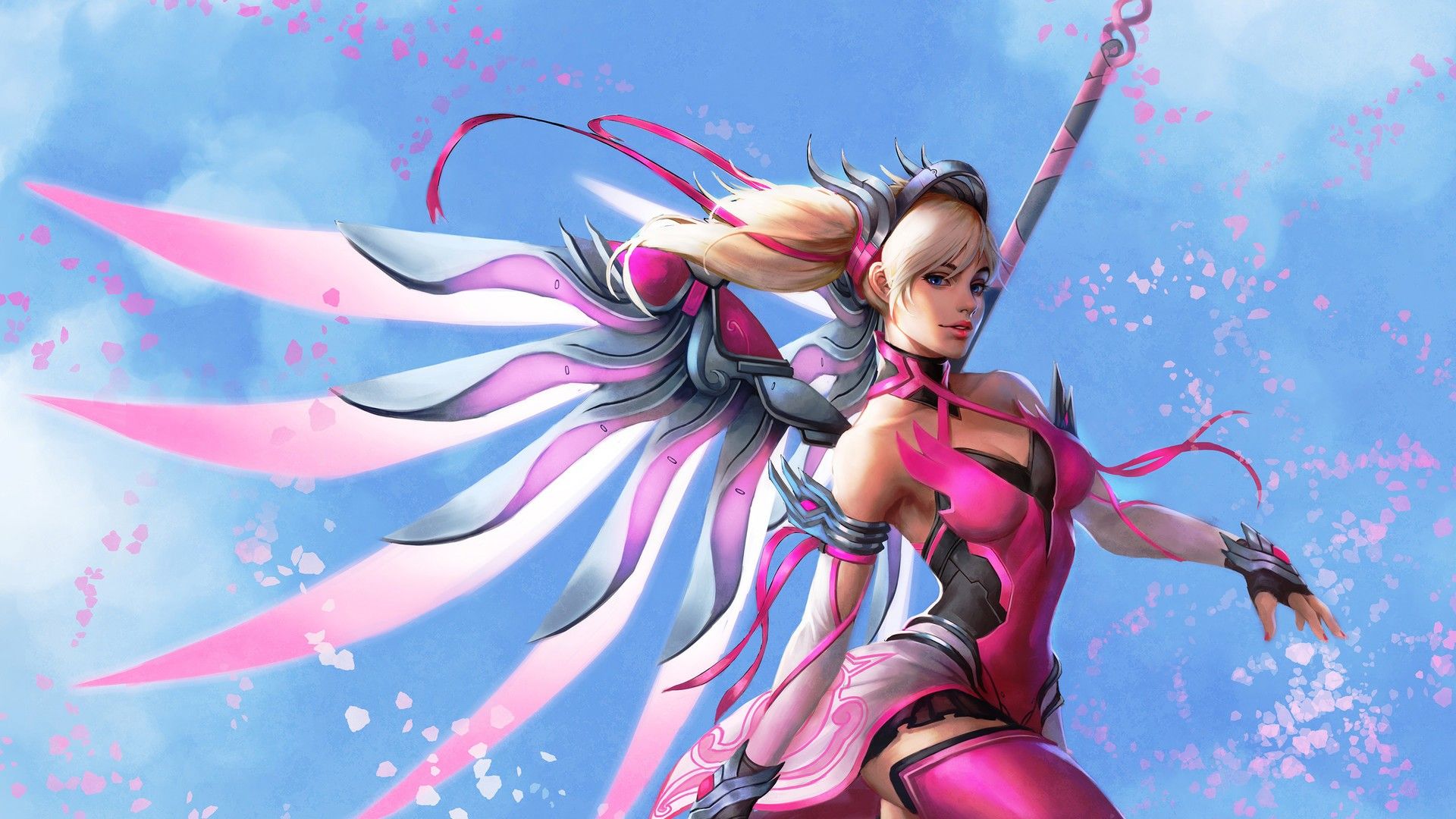 1920x1080 Pink Mercy Overwatch Wallpaper