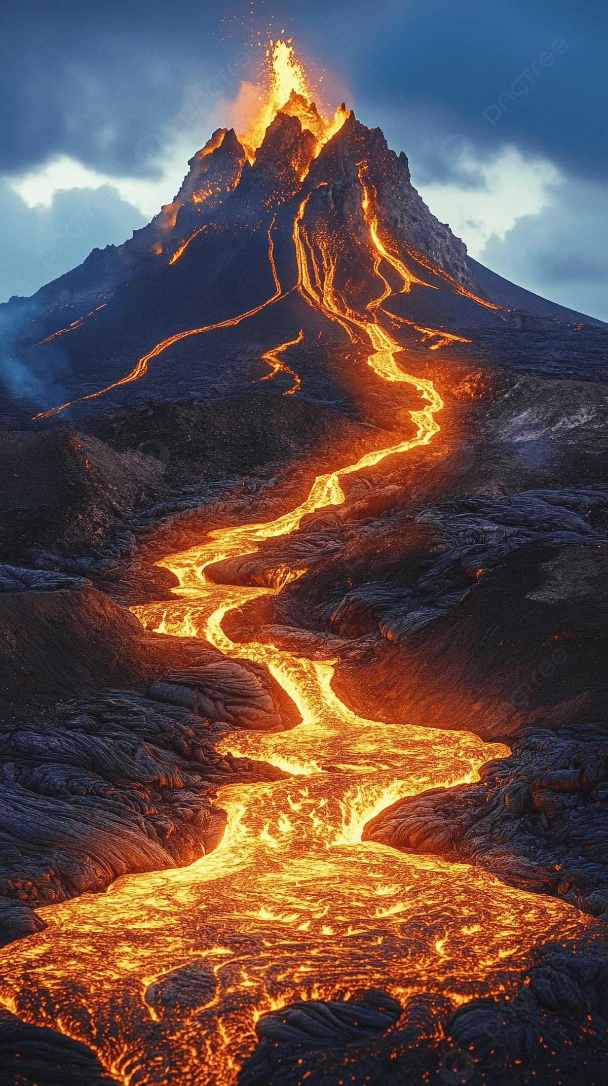 1200x2141 A Fire Lit Volcanic Mountain Wallpaper For Smartphone Background Wallpaper Image For Free Download