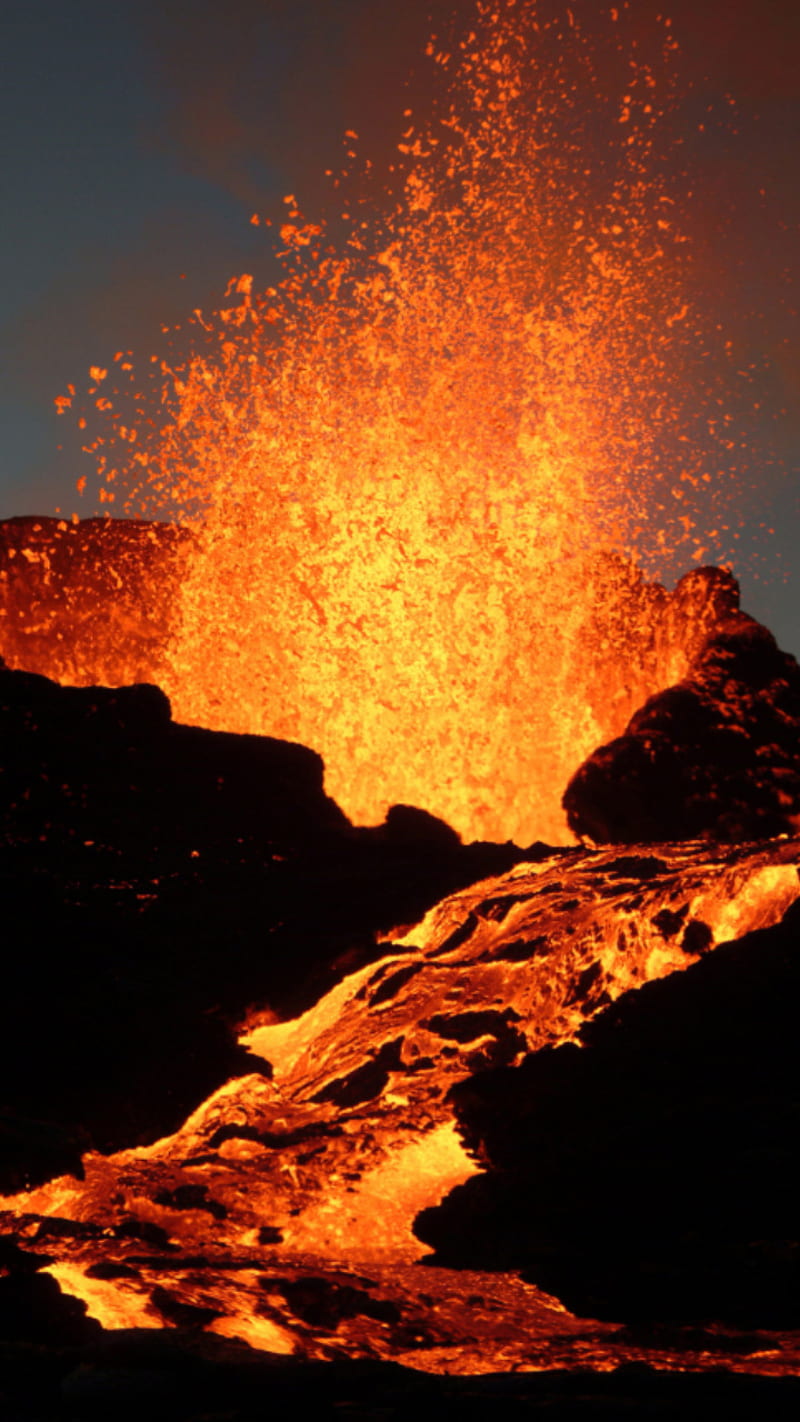 800x1422 Lava, fire, orange, volcano, HD phone wallpaper