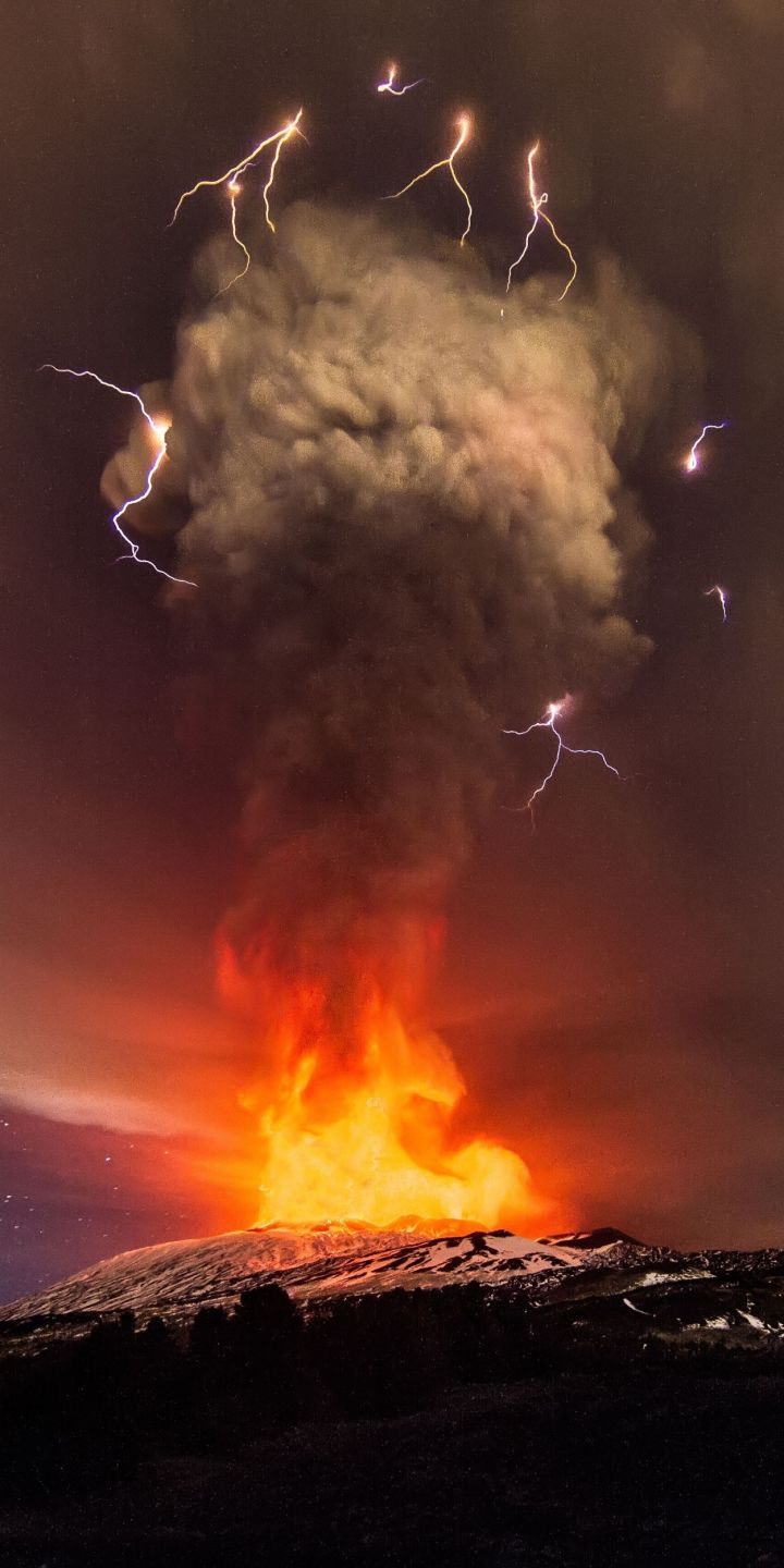 720x1440 Phone wallpaper: Volcano, Fire, Earth, Lightning, Cloud, Volcanoes 1160181