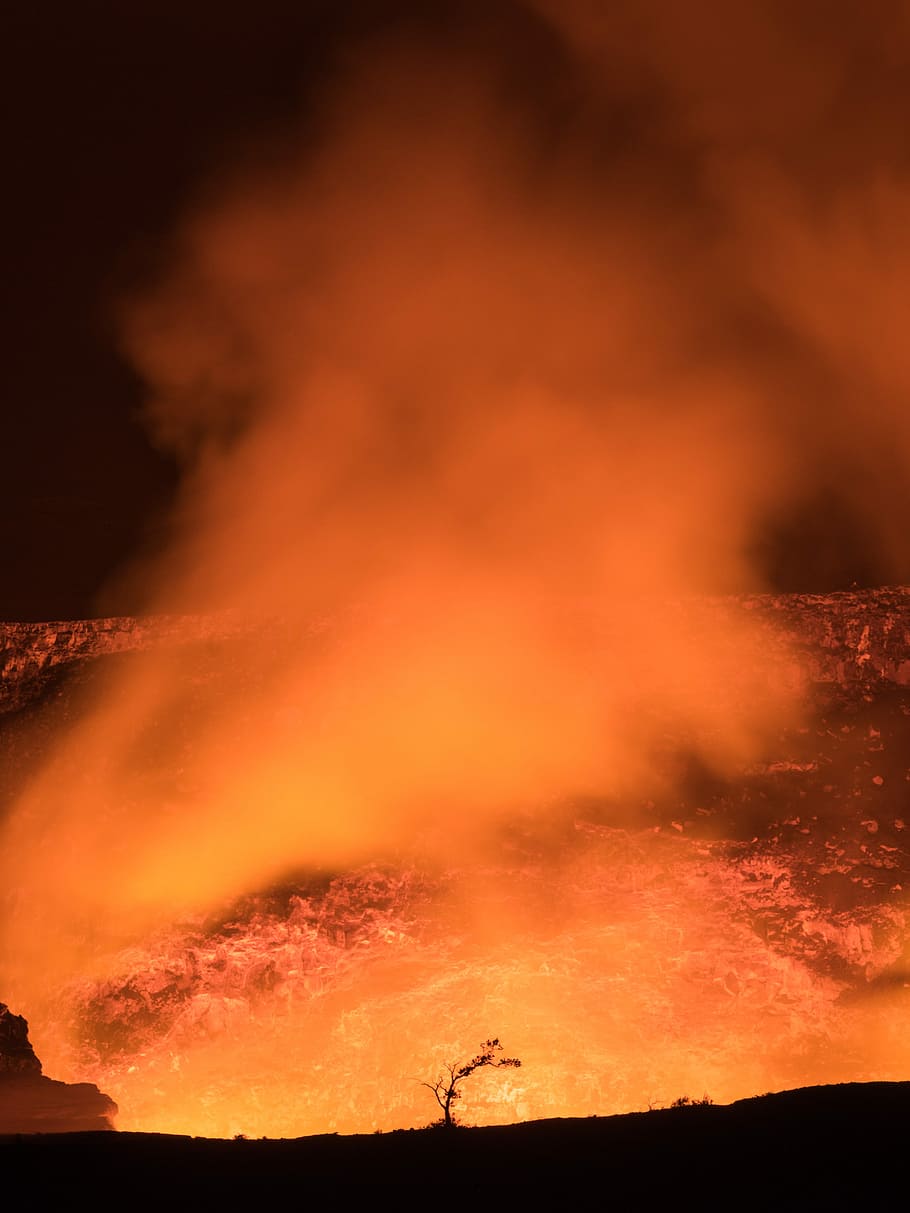 910x1213 1366x768px. free download. HD wallpaper: volcano lava, eruption of volcano, landscape, night, burning
