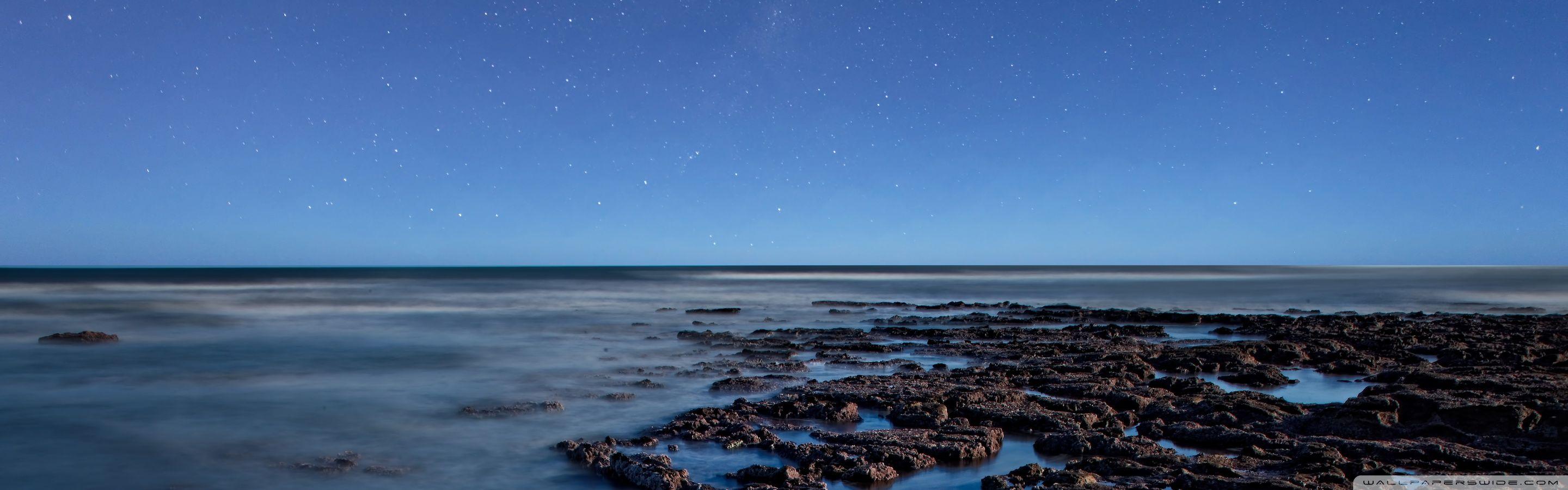 2880x900 Ocean At Night Ultra HD Desktop Background Wallpaper for 4K UHD TV
