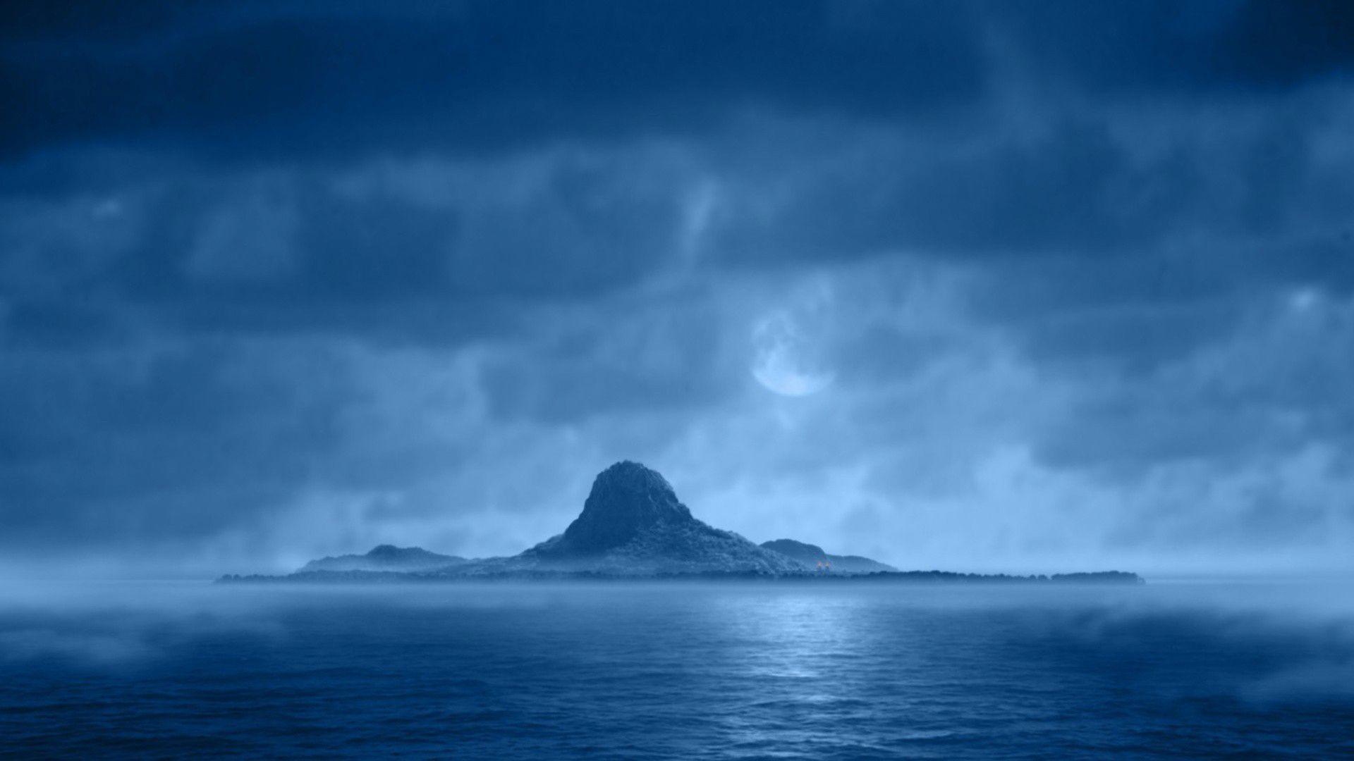 1920x1080 Night ocean and island desktop wallpaper
