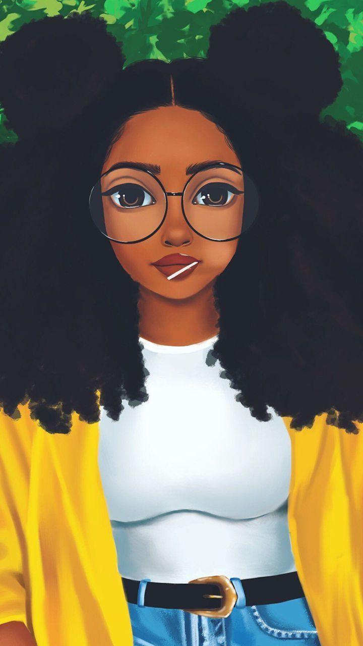 Cartoon with afro black girl African American