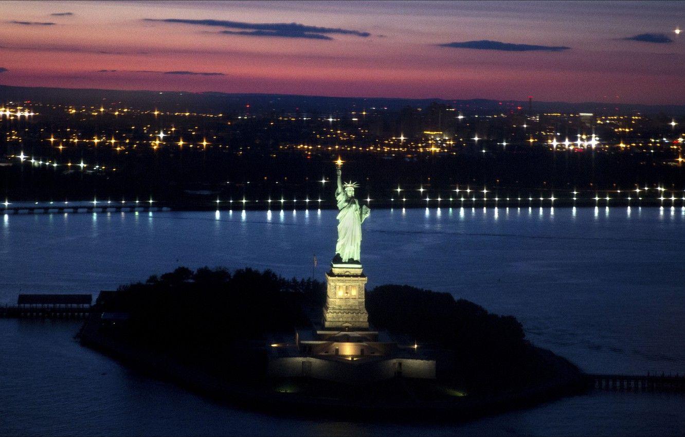1332x850 Wallpaper night, city, the city, Wallpaper, New York, light, USA, USA, New York, wallpaper, the statue of Liberty, Liberty image for desktop, section город