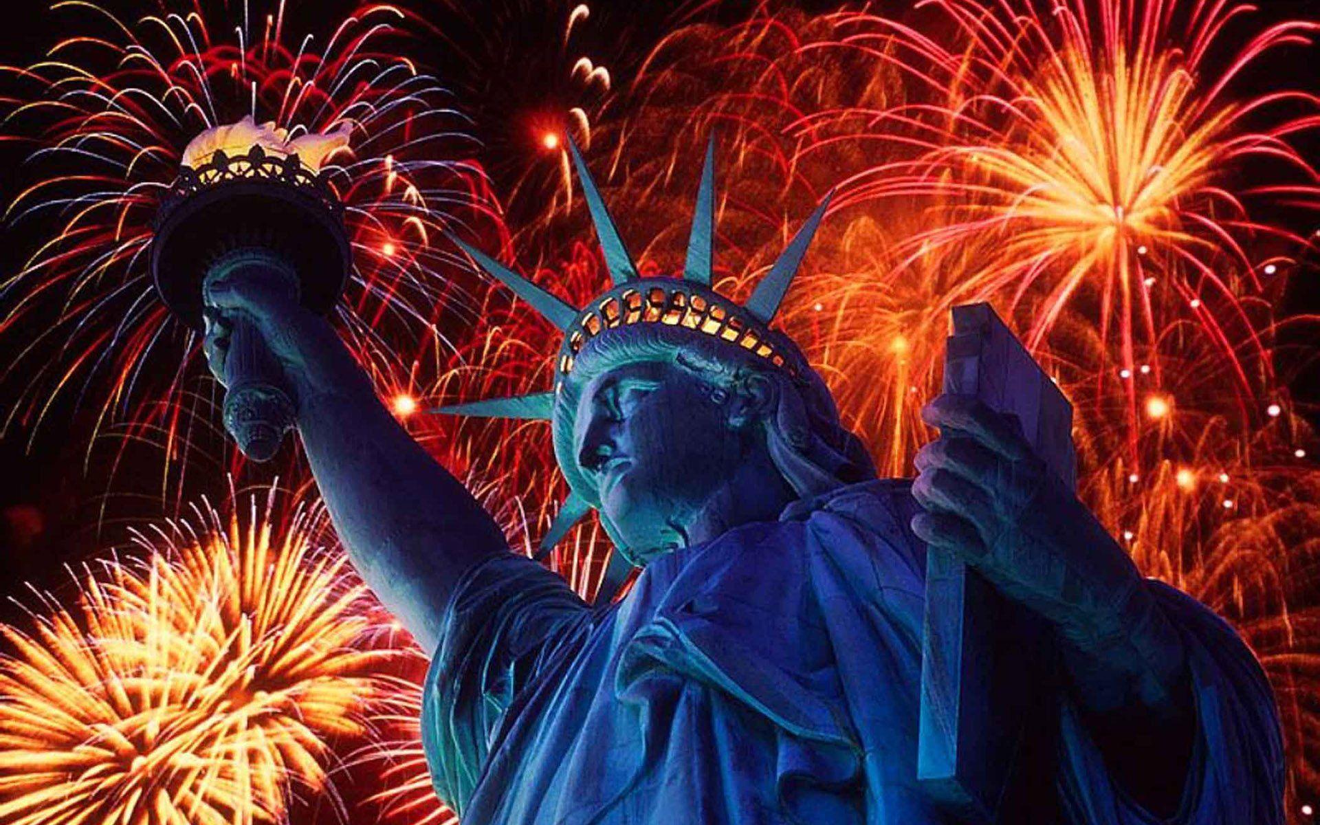 1920x1200 Statue of Liberty Fireworks HD Wallpaper. Background Image