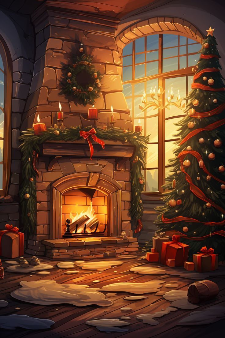 736x1104 Christmas wallpaper with fireplace