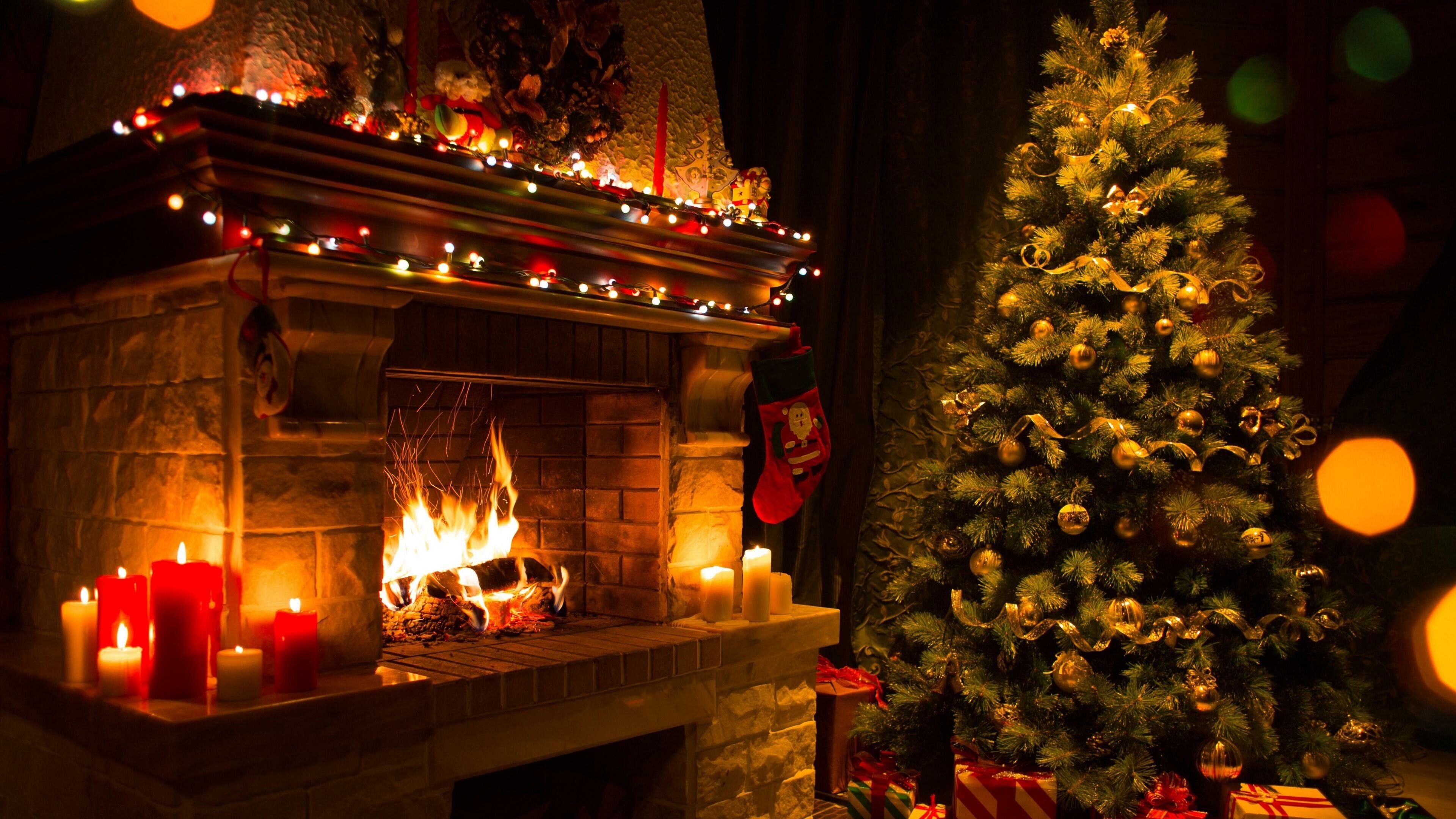 3840x2160 Christmas Fireplace Wallpaper