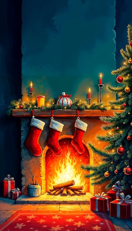 423x740 Christmas fireplace background Image