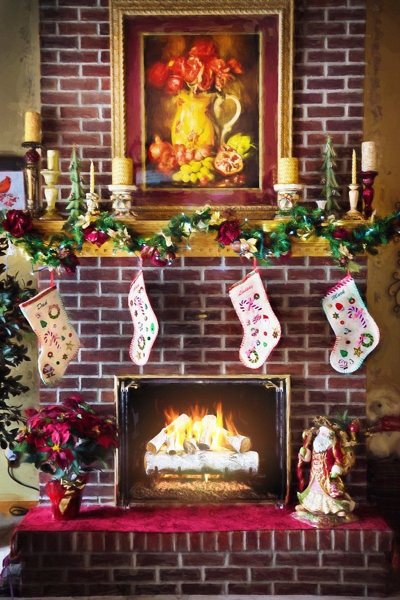 800x1200 Fireplace Christmas Image Wallpaper