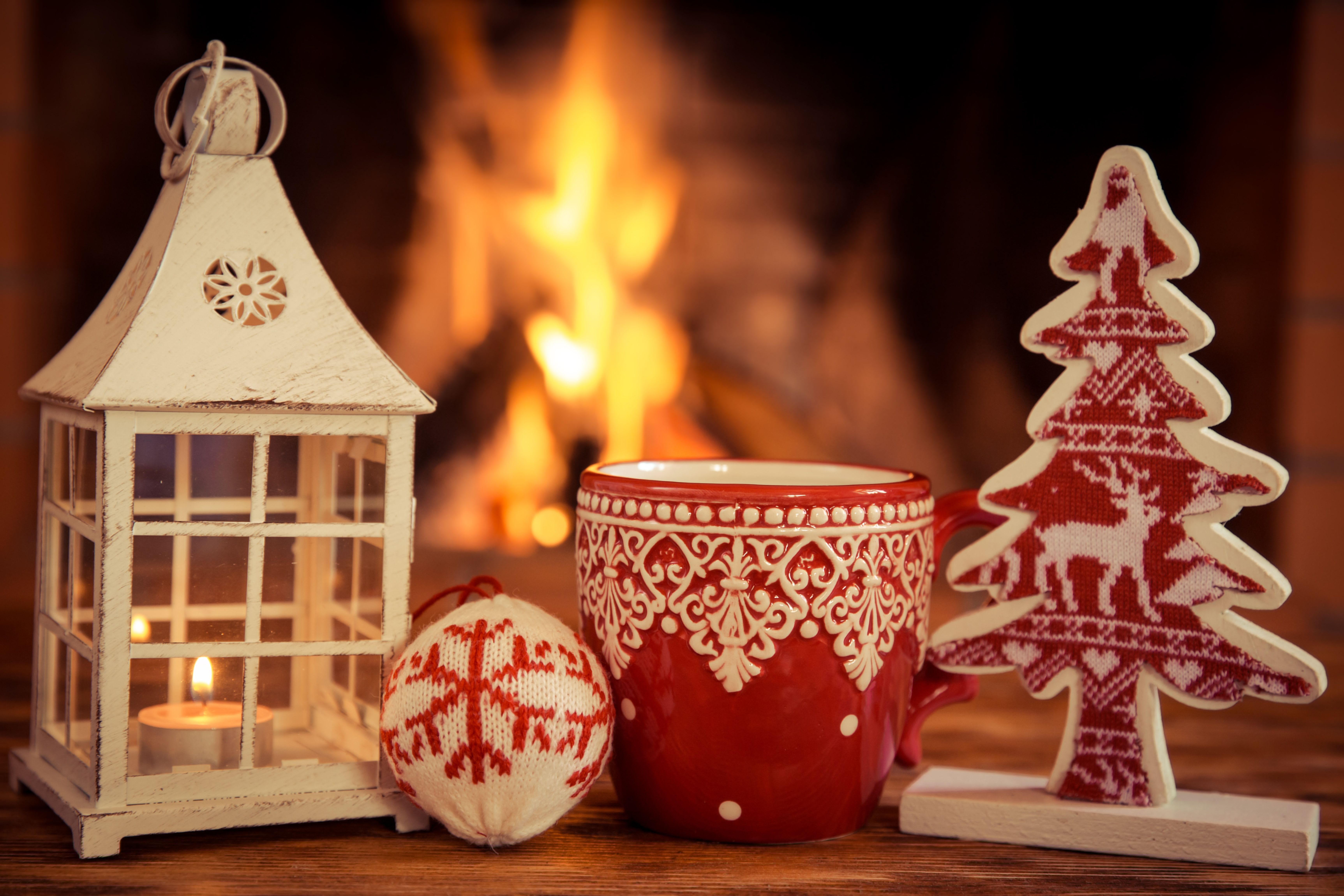 6900x4600 Wallpaper decoration, new year, Christmas, fire, fireplace, Christmas, cup, Xmas for mobile and desktop, section новый год, resolution 6900x4600