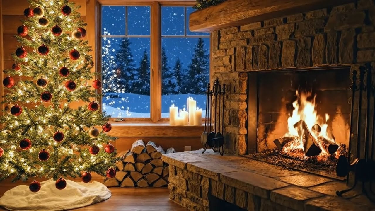1280x720 Cozy Christmas Fireplace. Warm Fireplace Ambience with Relaxing Piano Music