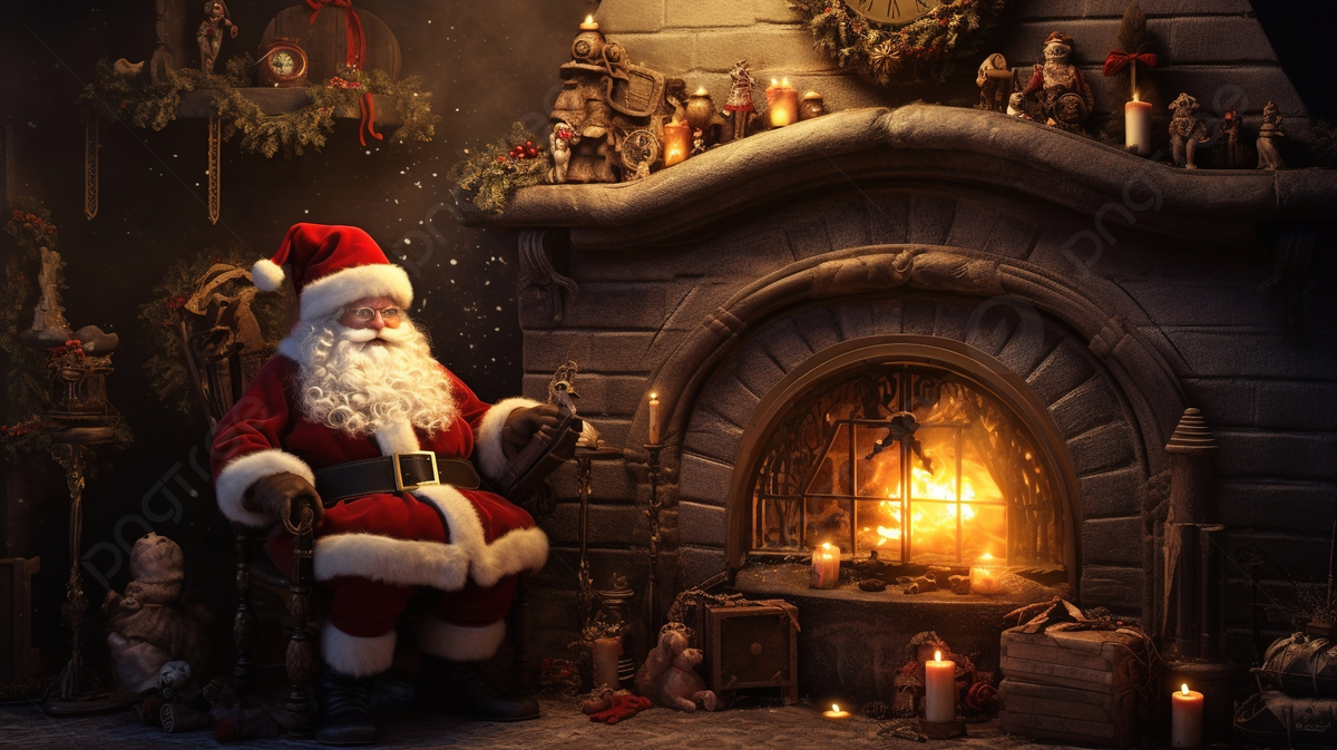 1200x673 Santa Claus Brought Firewood To Kindle Fire In His Old Fireplace With A Mantelpiece And A Clock, Christmas Coloring, Santa, Santa Claus Background Image And Wallpaper for Free Download
