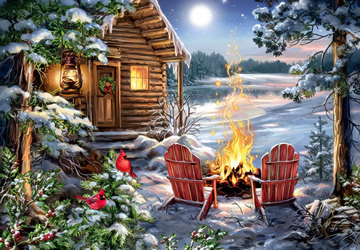 1200x835 Moments of Togetherness Cabin Bonfire Christmas Card. Leanin' Tree