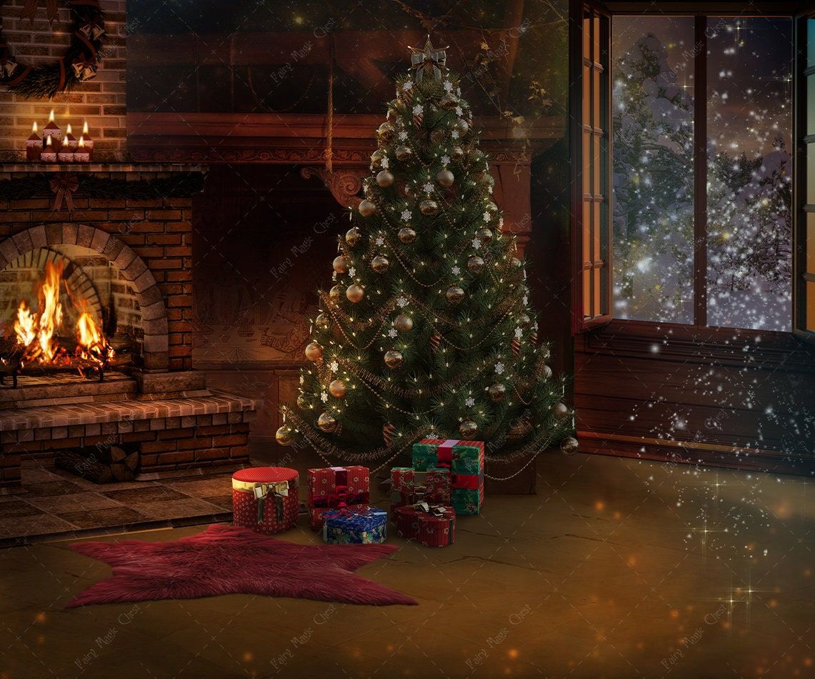 1141x950 Christmas Fireplace Digital Background: Santa Scene (digital Download)