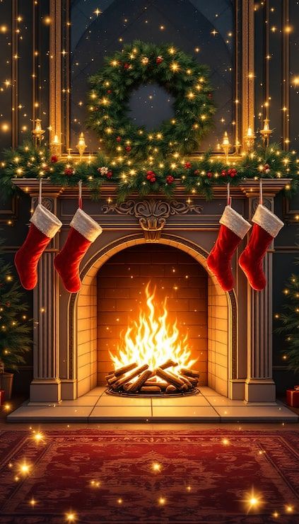 423x740 Christmas background fireplace Image