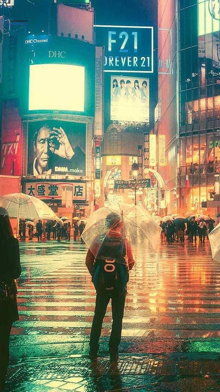 736x1308 Rainy Night in Tokyo City Free 4K Ultra HD Mobile Wallpaper Rainy