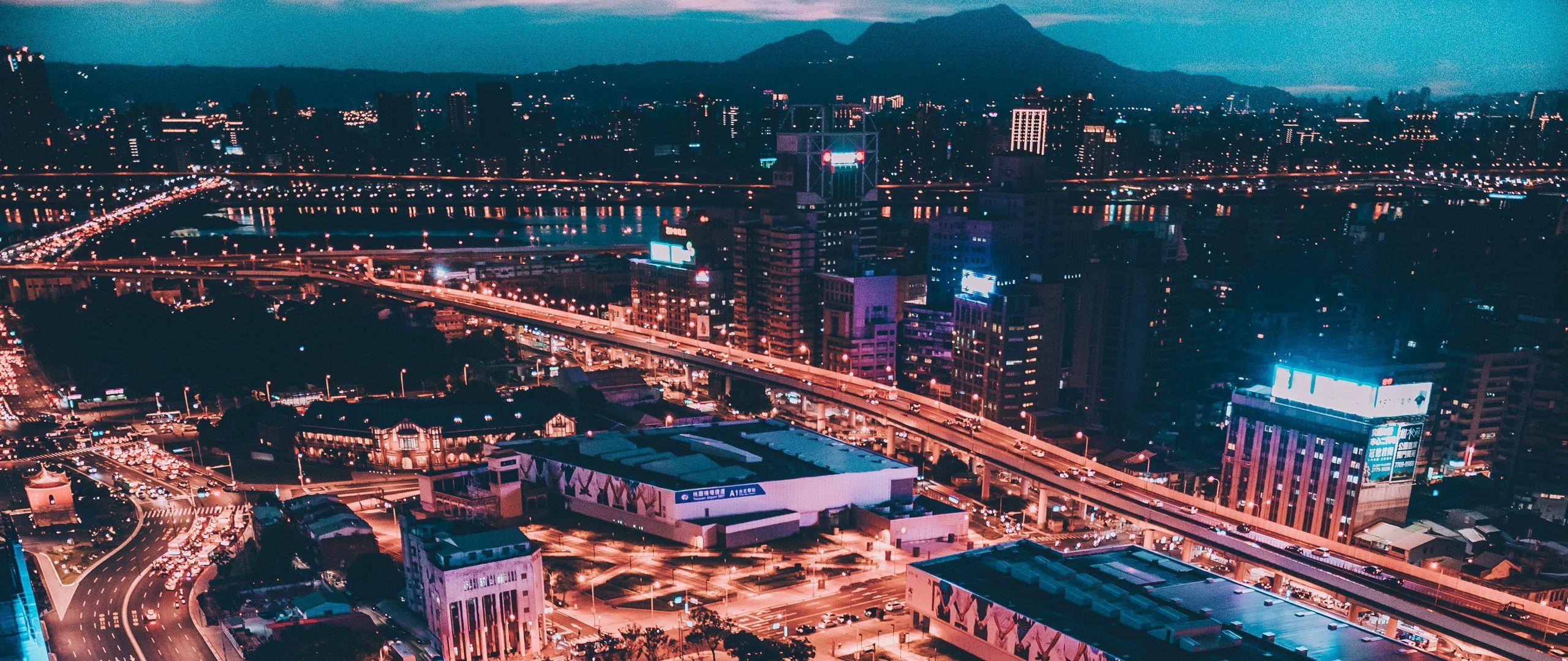 2560x1080 Download wallpaper 2560x1080 taipei city, taiwan, night city, top