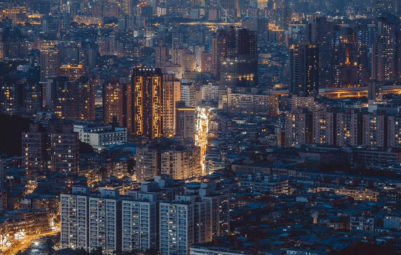 1332x850 Wallpaper night, Taiwan, Taipei image for desktop, section город
