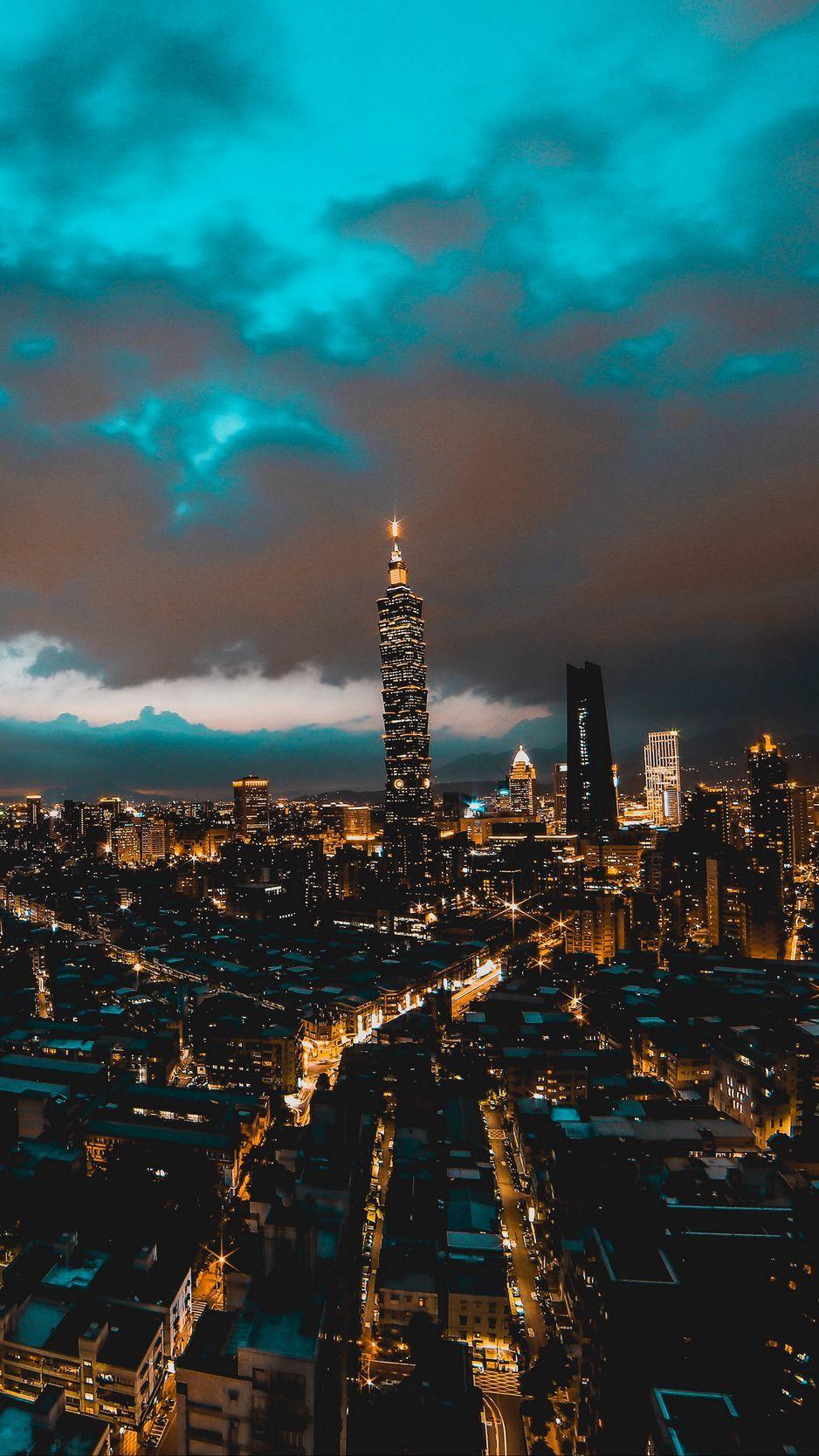 938x1668 Download wallpaper 938x1668 taipei, taiwan, skyscrapers, night