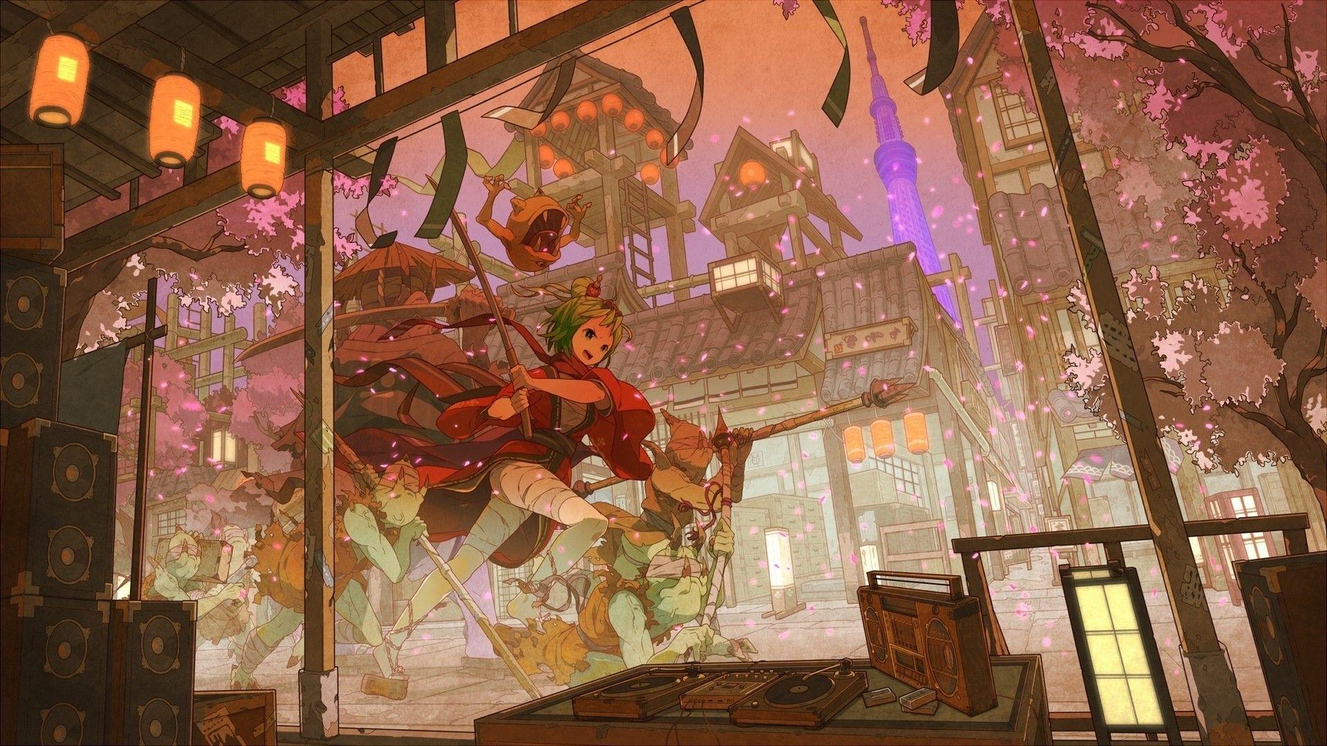 1920x1080 Wallpaper : 1920x1080 px, anime, artwork, Asian architecture