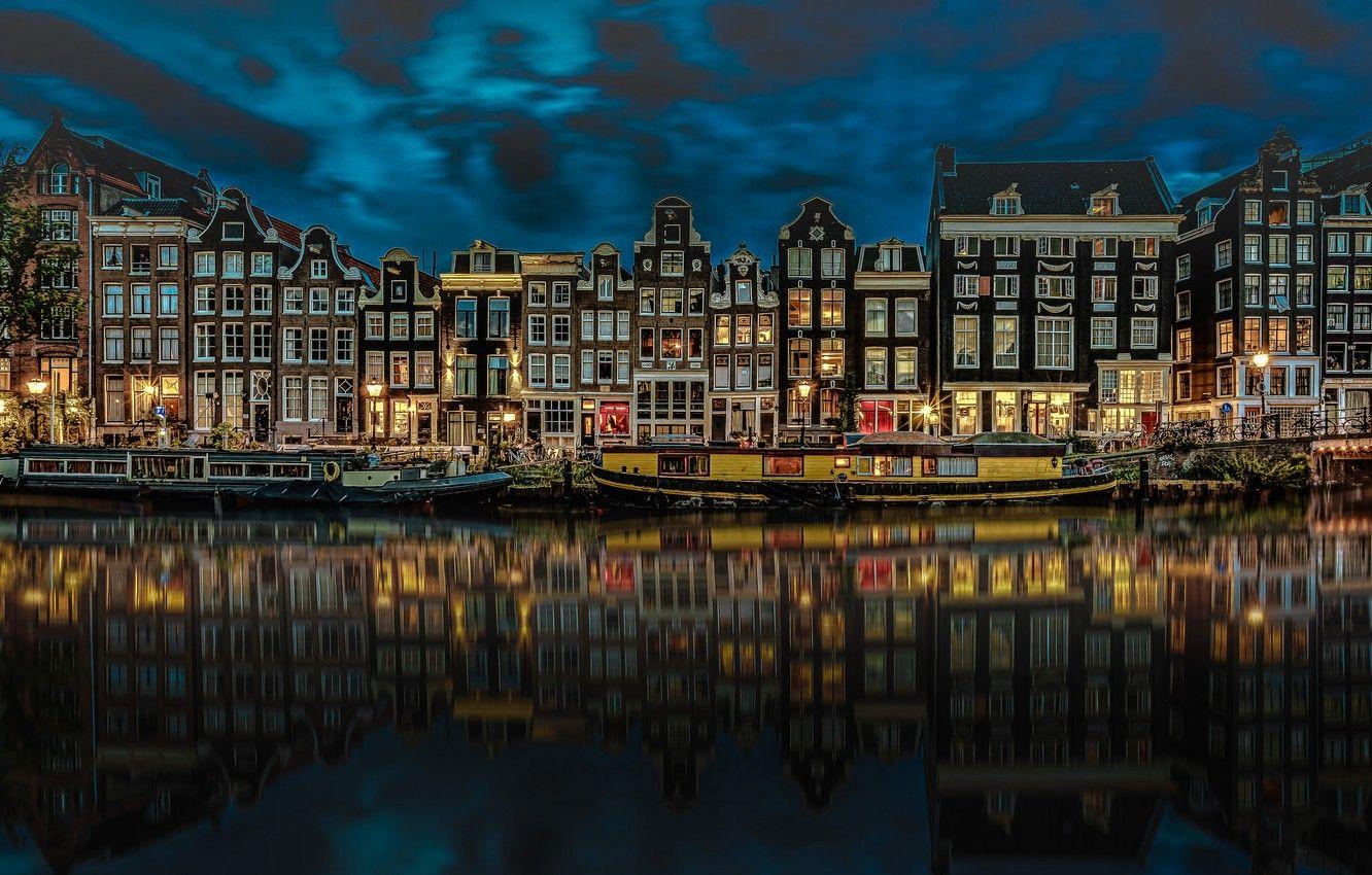 1332x850 Wallpaper night, the city, Amsterdam image for desktop, section город