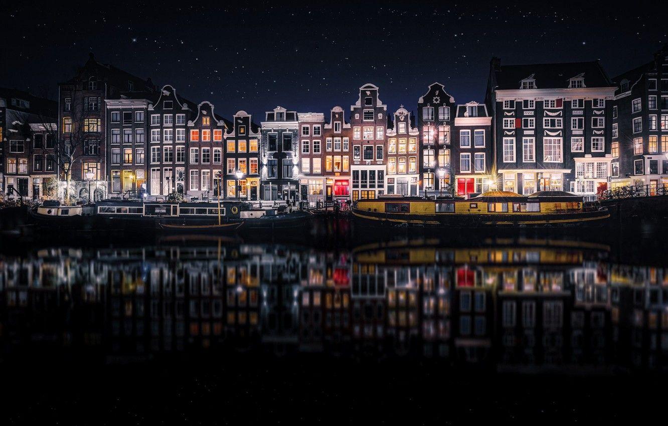 1332x850 Wallpaper reflection, night, the city, home, Amsterdam, Netherlands image for desktop, section город