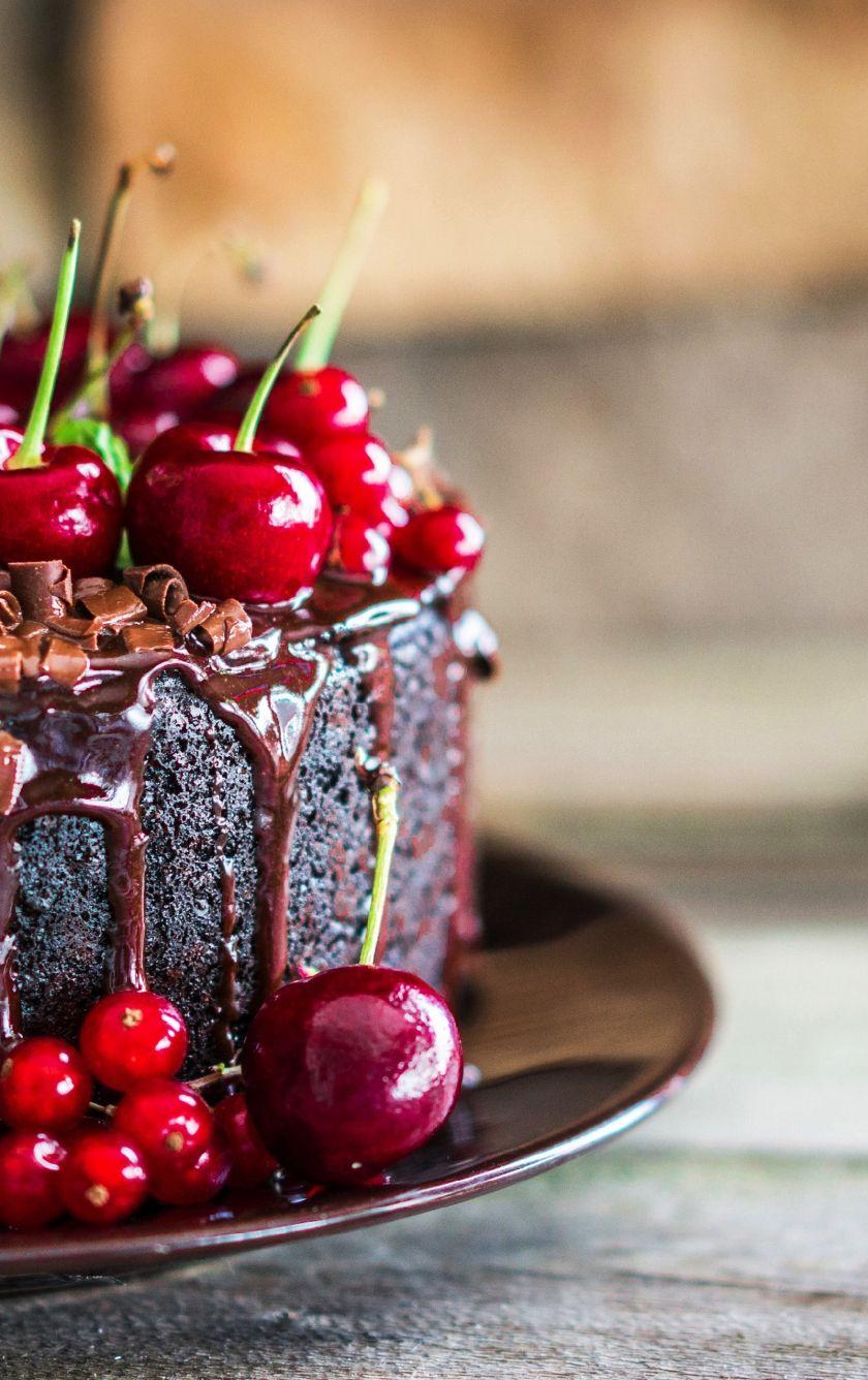 840x1336 Download 840x1336 wallpaper cherries, chocolate, cake, food