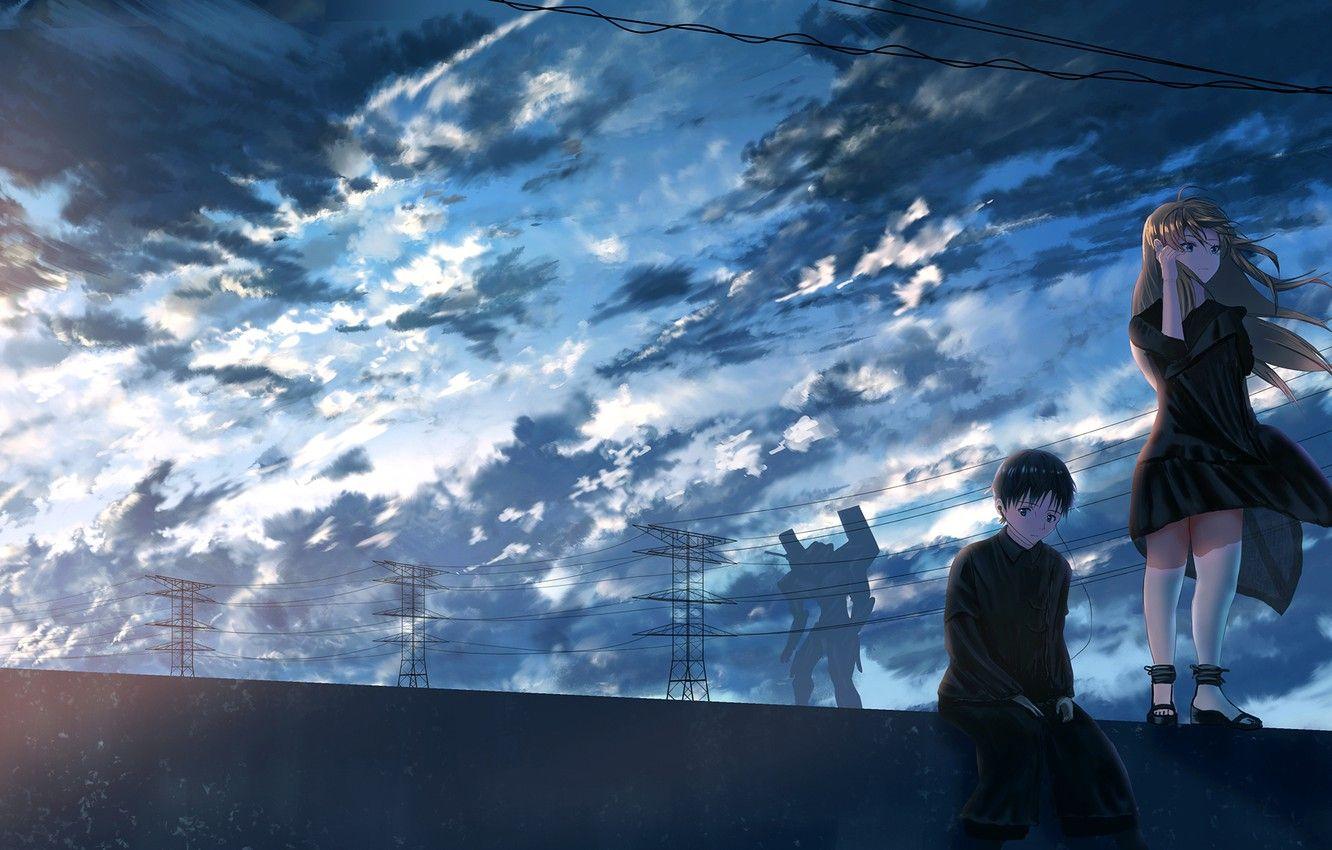 1332x850 Wallpaper the sky, girl, guy, neon genesis evangelion, Asuka