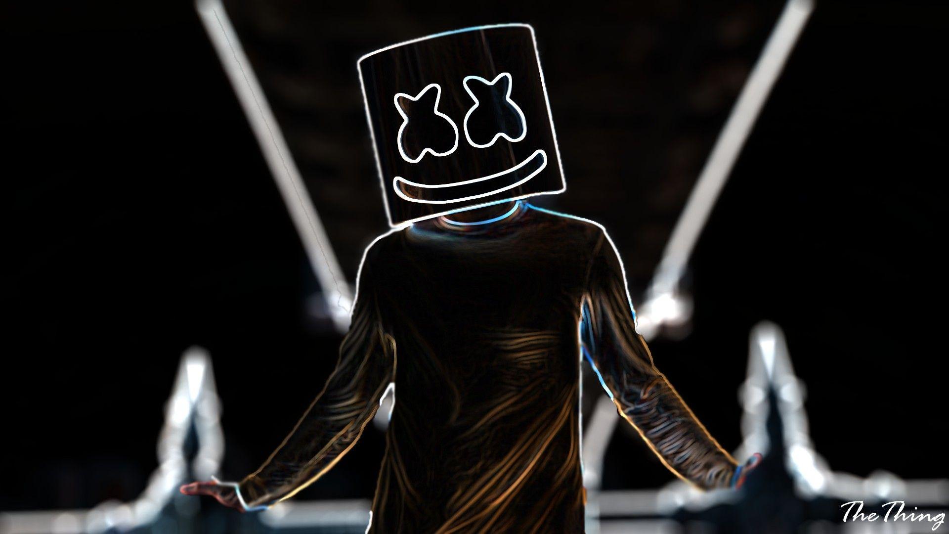 1920x1080 Marshmello, Neon, Musical instrument .