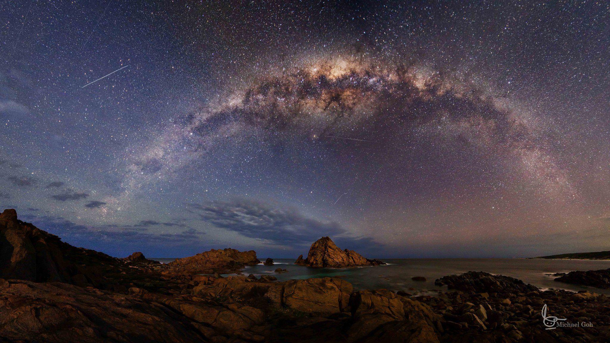 2048x1152 Galaxy Milky Night rock sky space stars wallpaper wallpaper