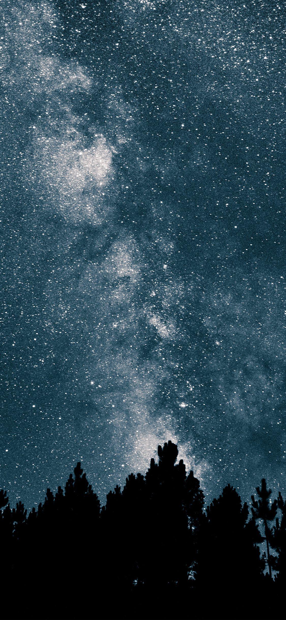 1125x2436 Night Sky Space Star Mountain Nature Wallpaper