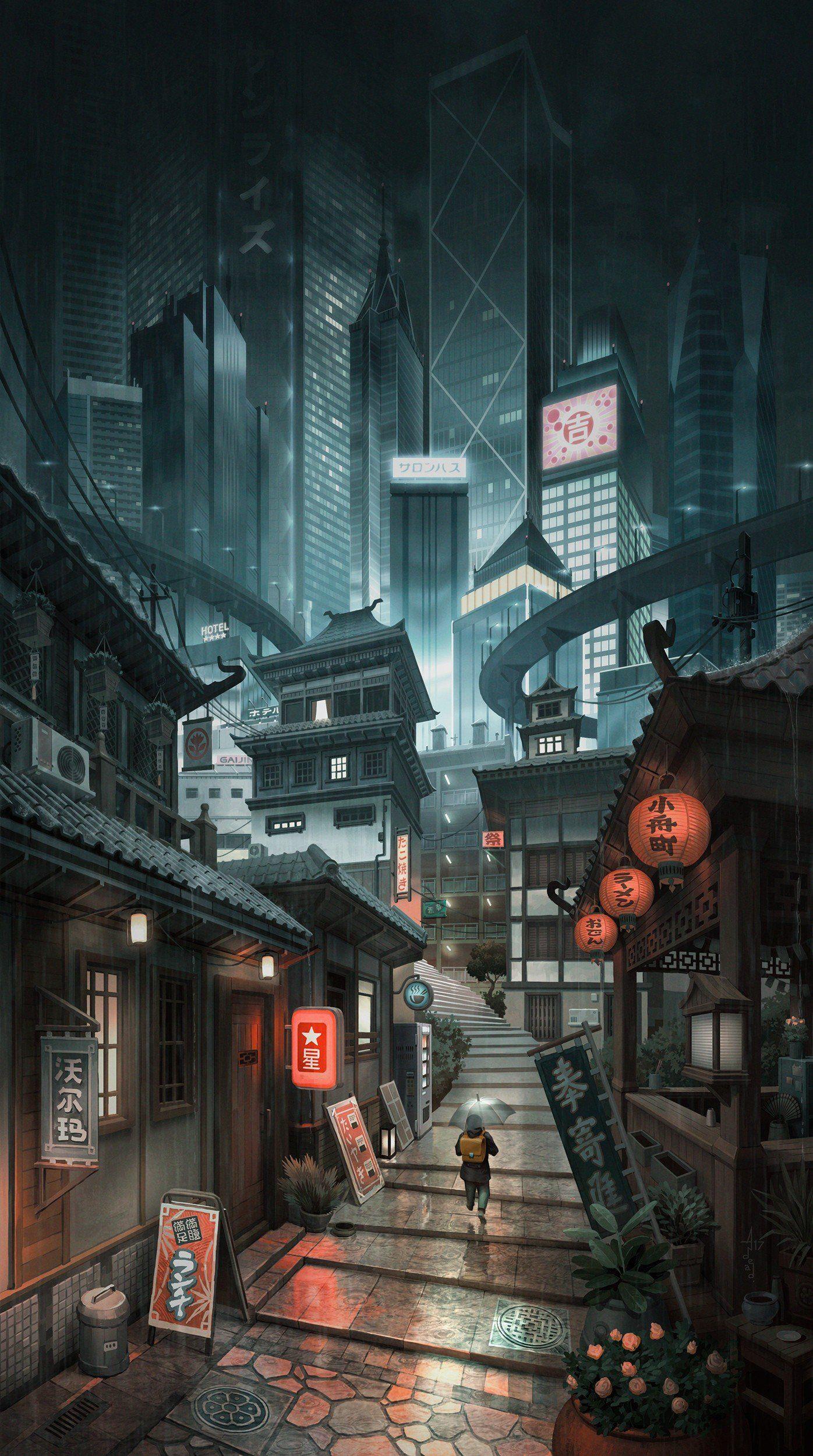 1396x2500 Cityscape Artwork Skyscraper Digital Art Alleyway City Wallpaper HD Phone Wallpaper & Background Download