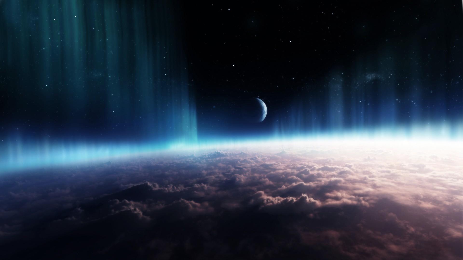 1920x1080 Clouds outer space stars moon aurora borealis wallpaper