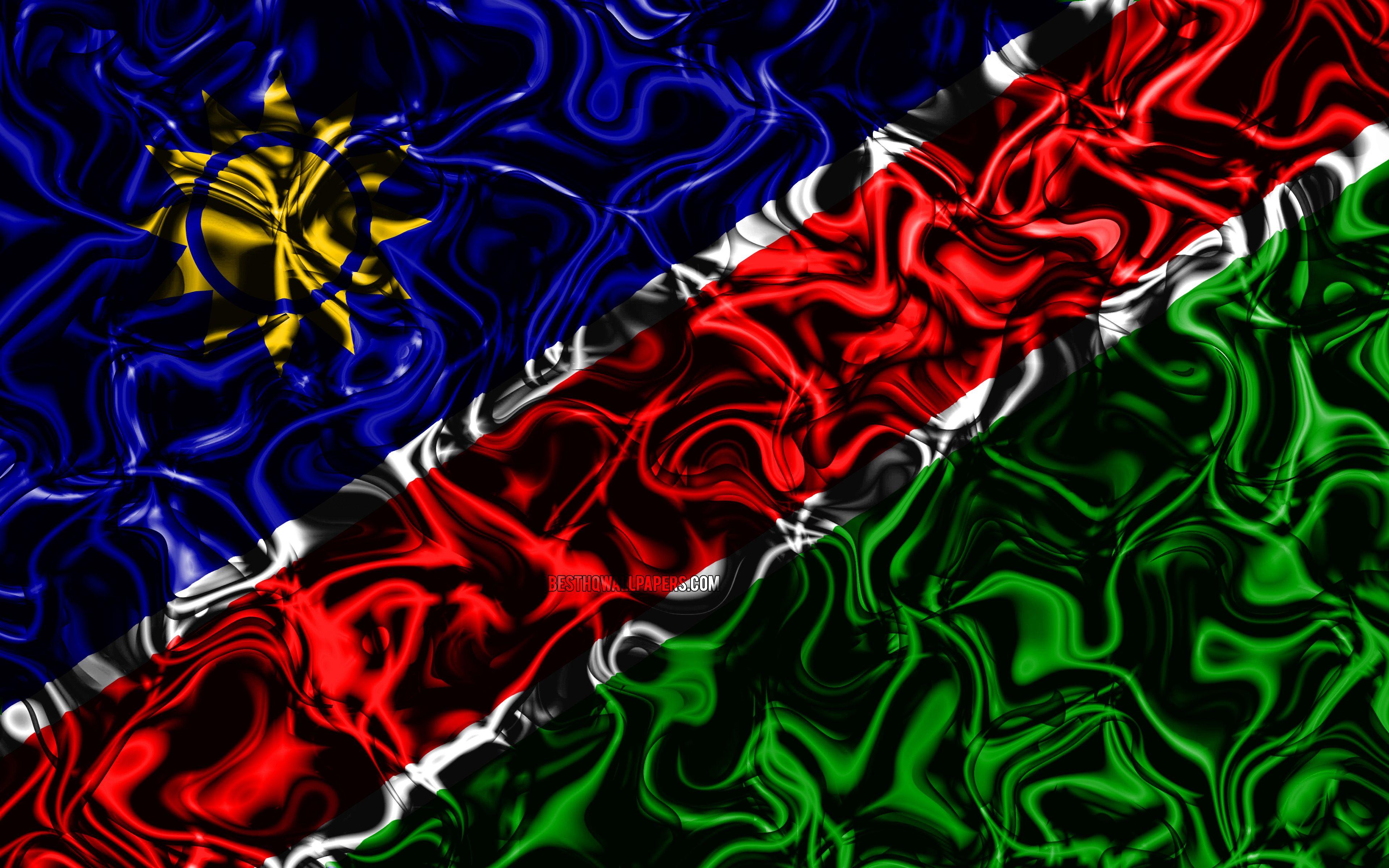 3840x2400 Download wallpaper 4k, Flag of Namibia, abstract smoke, Africa