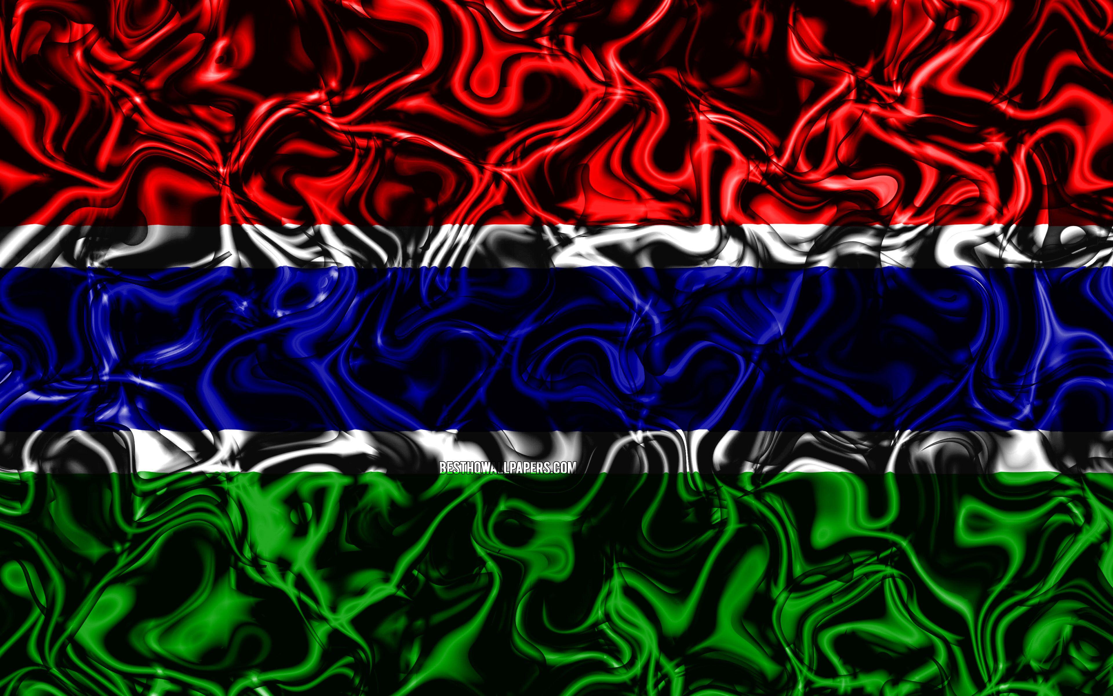 3840x2400 Download wallpaper 4k, Flag of Gambia, abstract smoke, Africa