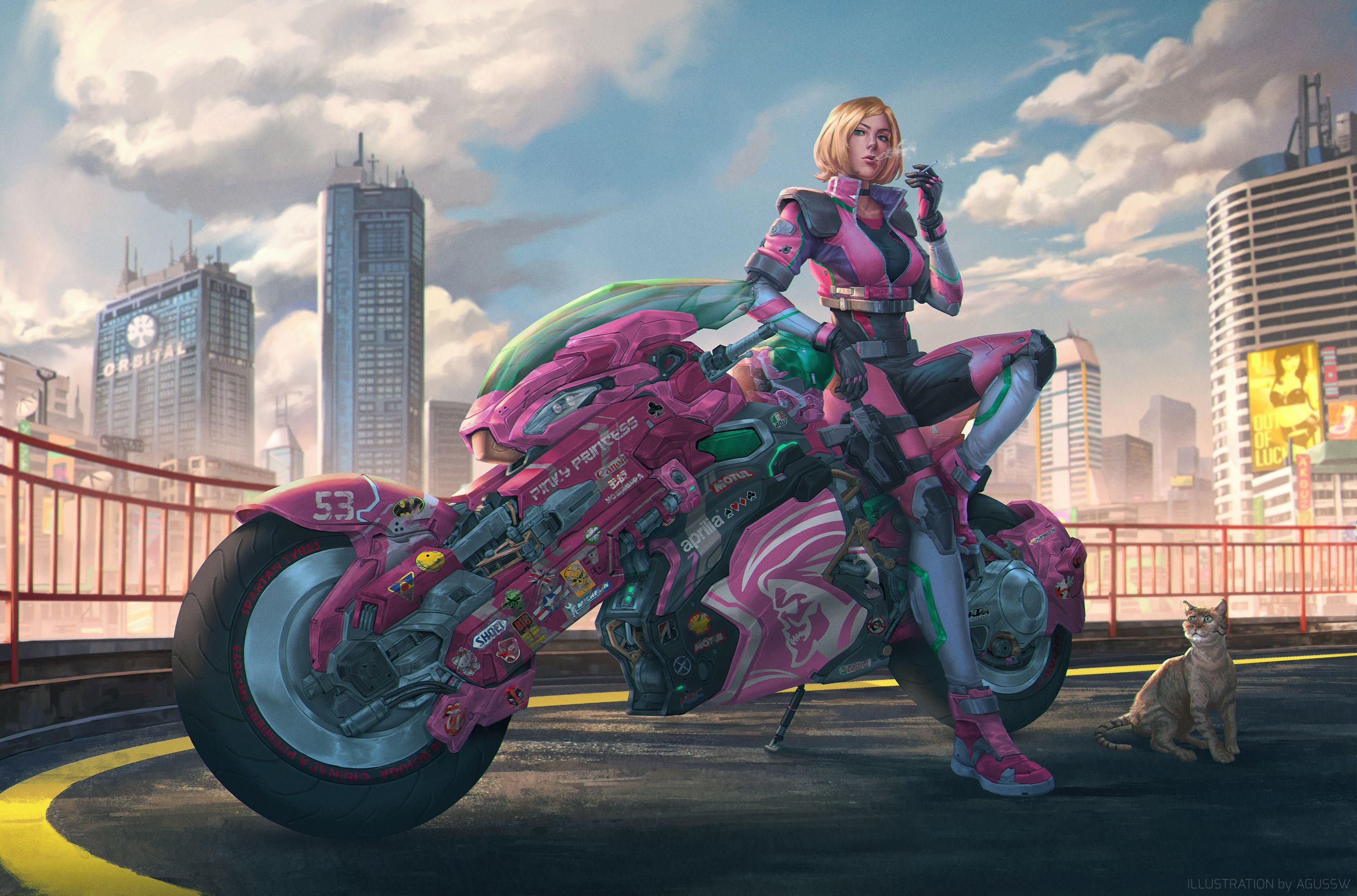 3000x1981 Manga Punk Scifi Anime Motorcycle Girl, HD Artist, 4k Wallpaper