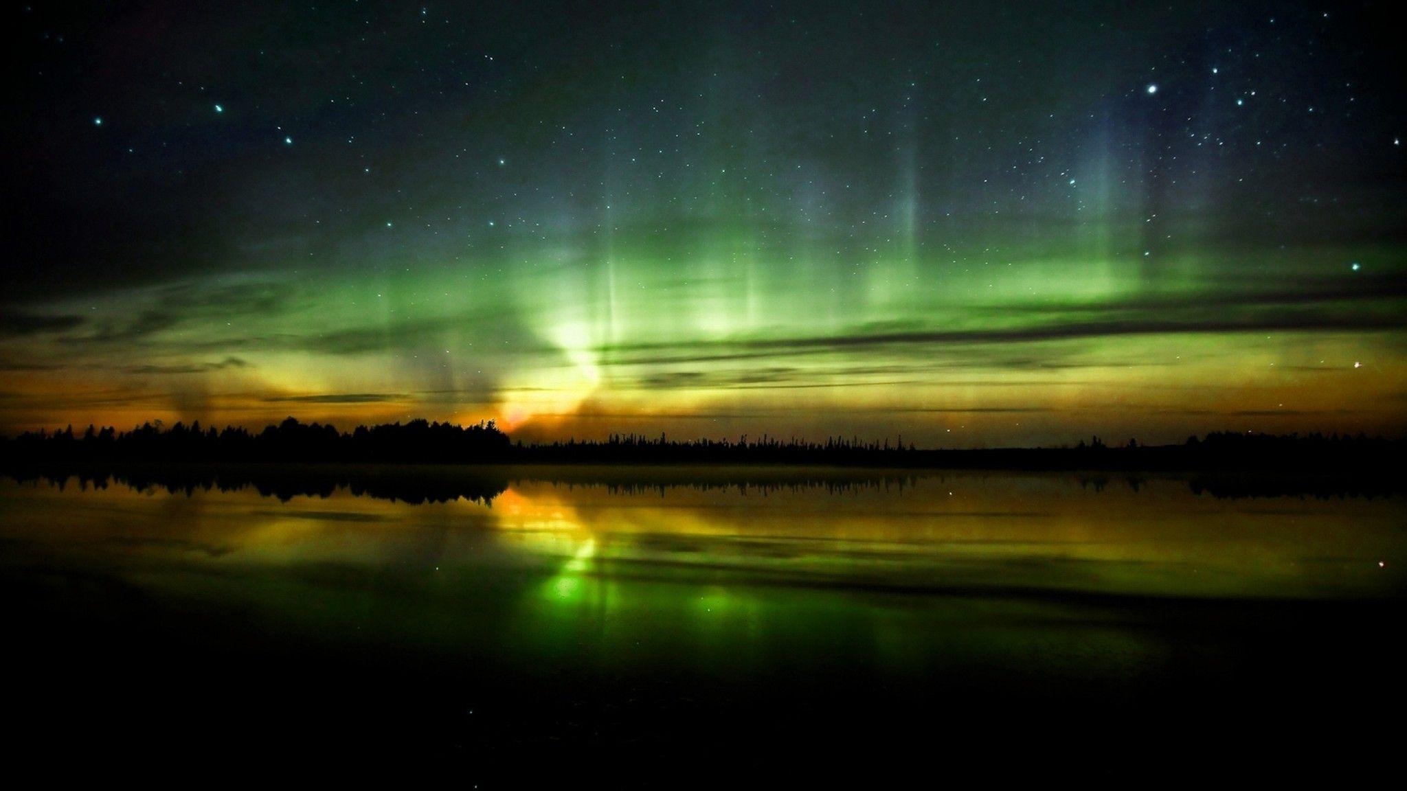 2048x1152 Landscapes night aurora borealis wallpaper