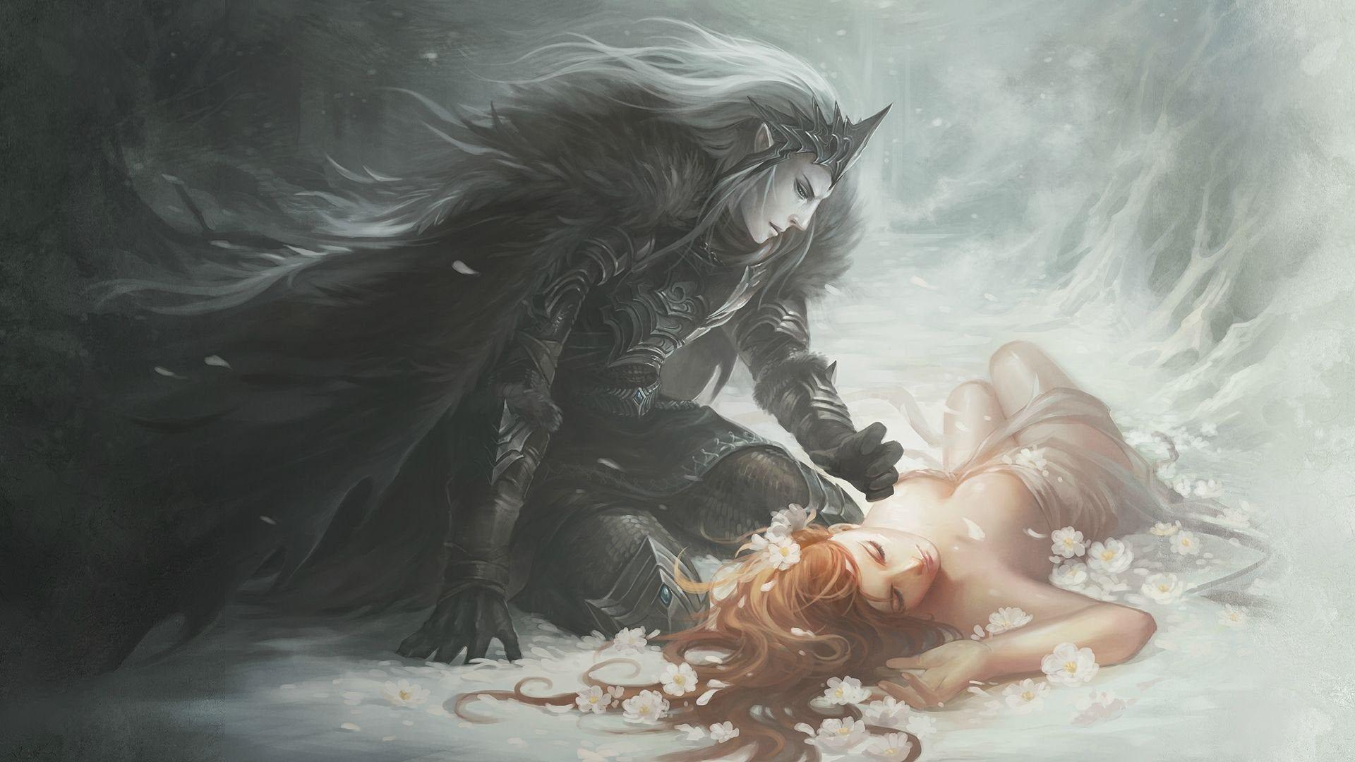 HD wallpaper deviantart fantasy Art Hades Persephone redhead snow   Wallpaper Flare