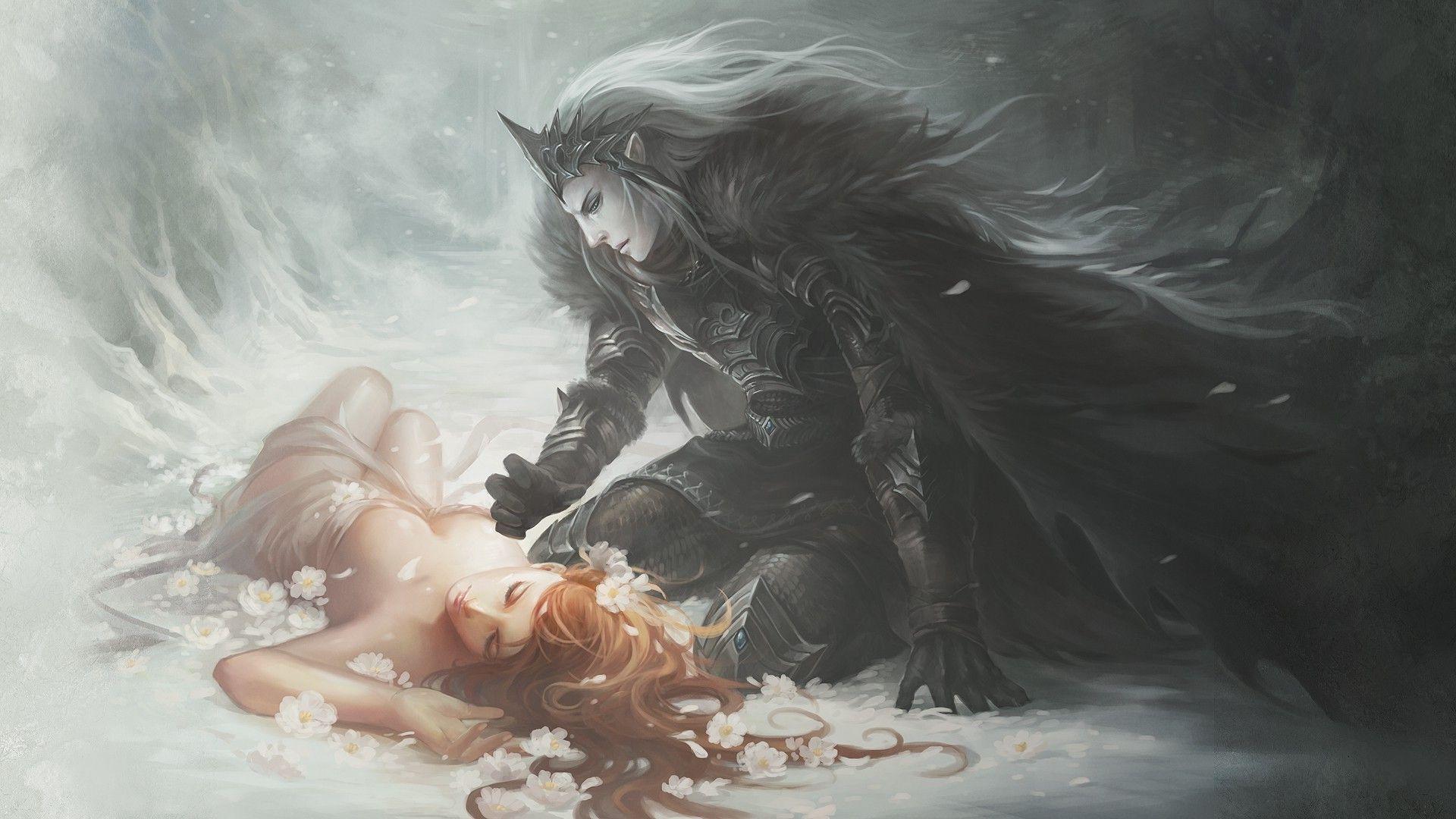 1920x1080 fantasy Art, Redhead, Snow, Hades, Persephone