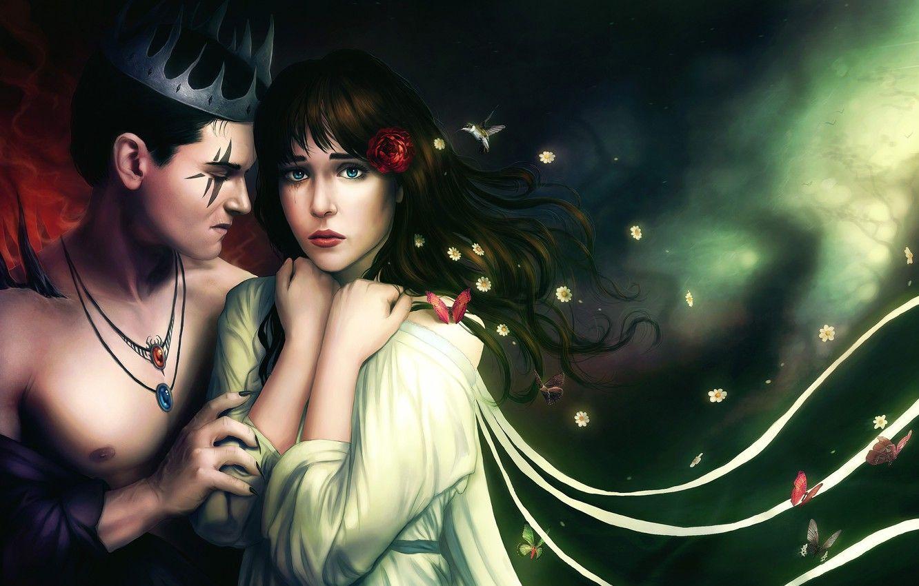 1332x850 Wallpaper girl, butterfly, flowers, bird, rose, chamomile, crown