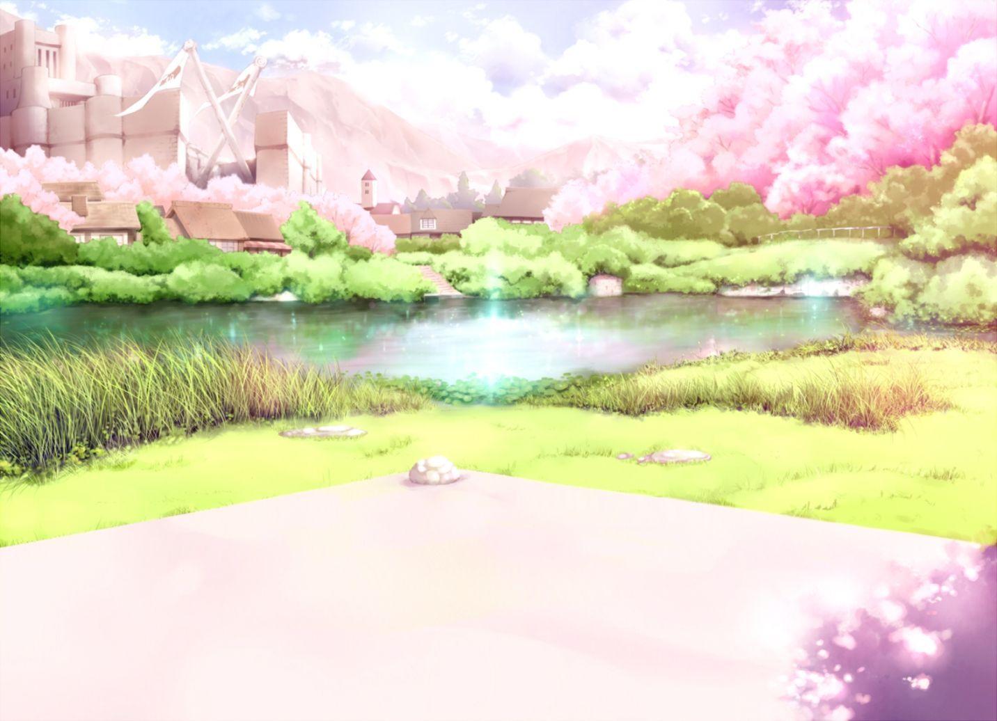 1432x1036 Anime Cherry Blossoms Landscape Wallpaper HD Desktop - Cherry Blossom Anime Background Scenery - HD Wallpaper & Background Download