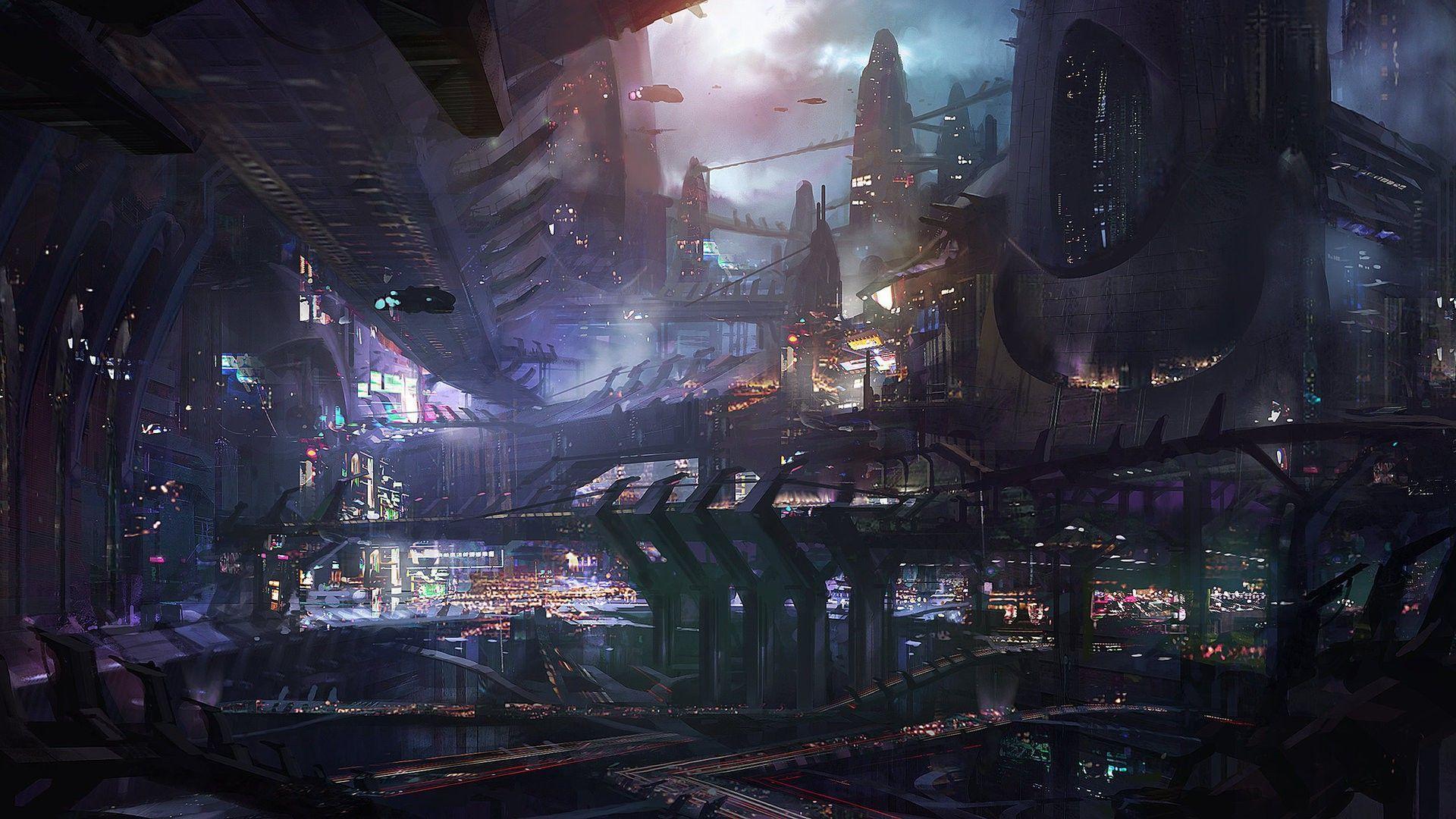 1920x1080 Lights In The Sci Fi City HD Desktop Wallpaper : Widescreen : High