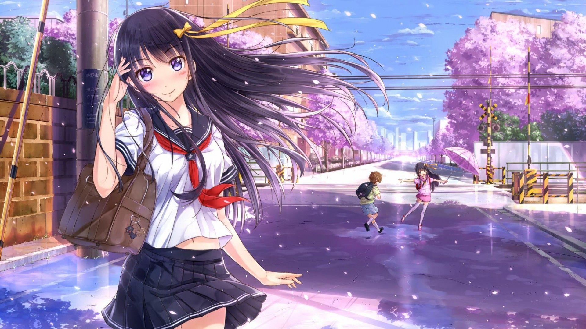 Download wallpaper 1600x900 blossom, anime girl, beautiful, 16:9 widescreen  1600x900 hd background, 24311