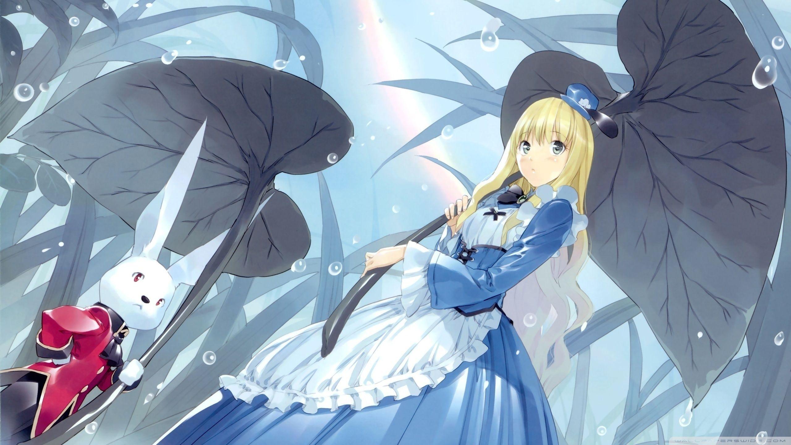 2560x1440 Alice In Wonderland And The White Rabbit Anime Ultra HD Desktop Background Wallpaper for 4K UHD TV