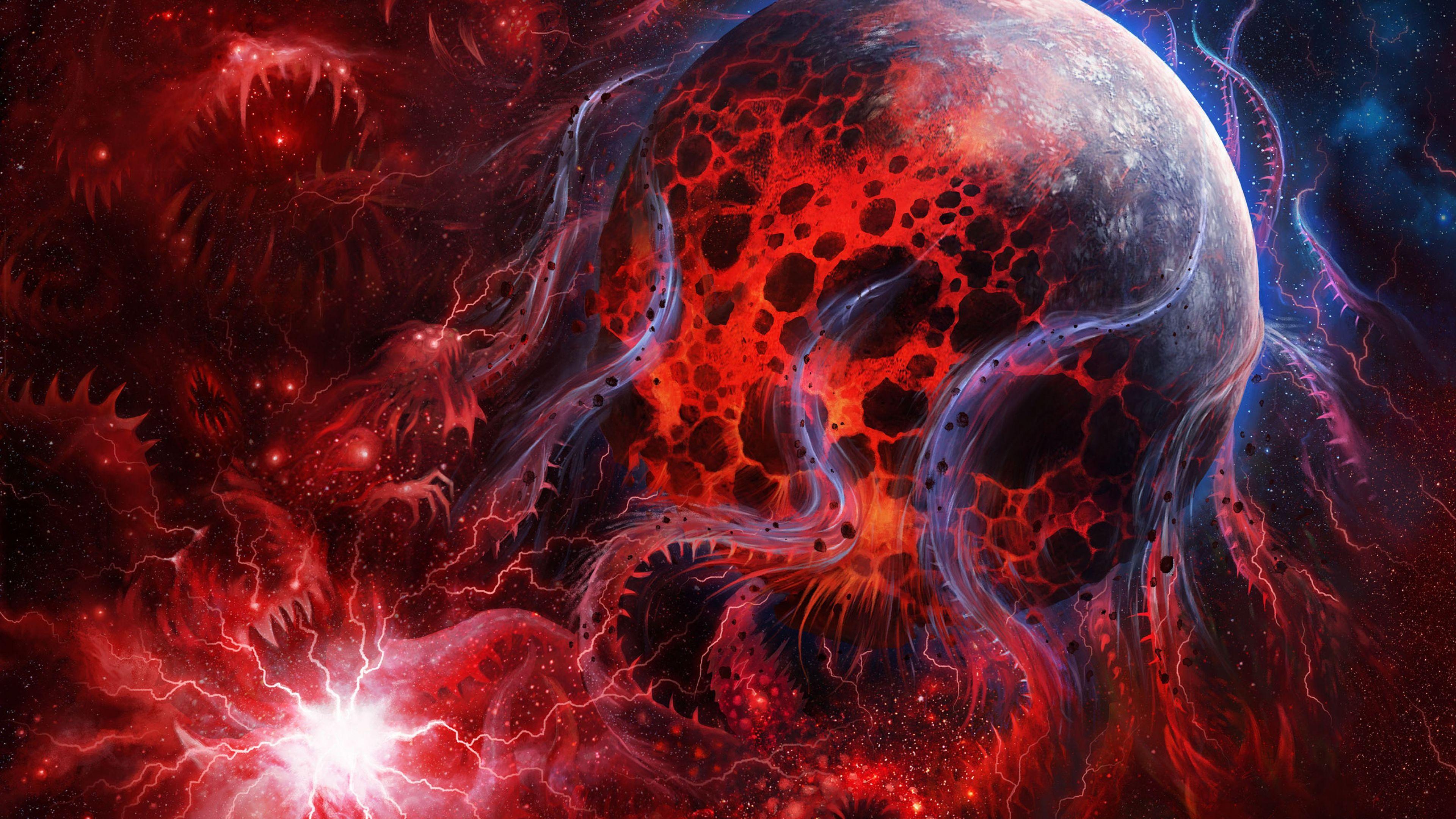 3840x2160 Free download Space Art Abstract Design Red Planet Fire Wallpaper