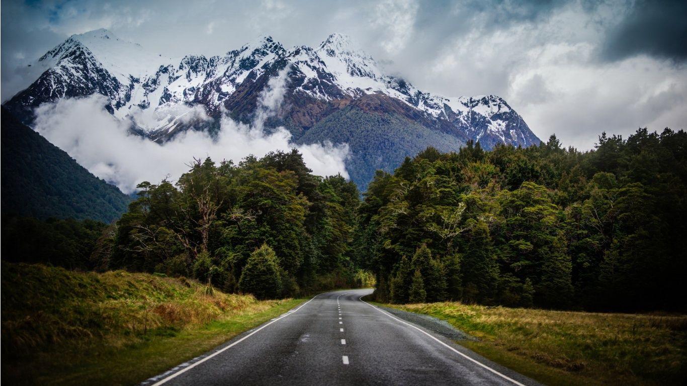 1366x768 Road To The Mountains Wallpaper