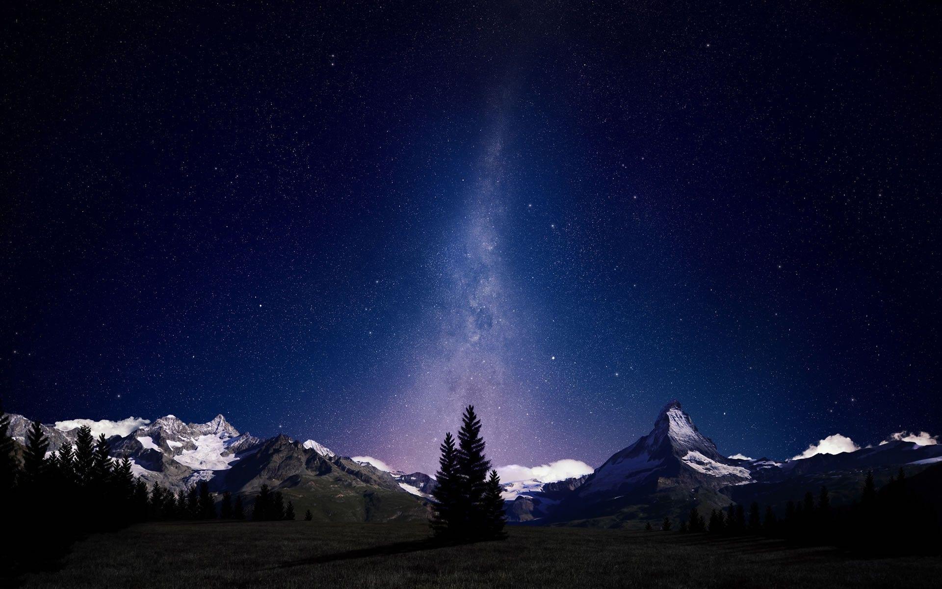 1920x1200 landscape, Nature, Stars, Space, Mountain, Trees Wallpaper HD